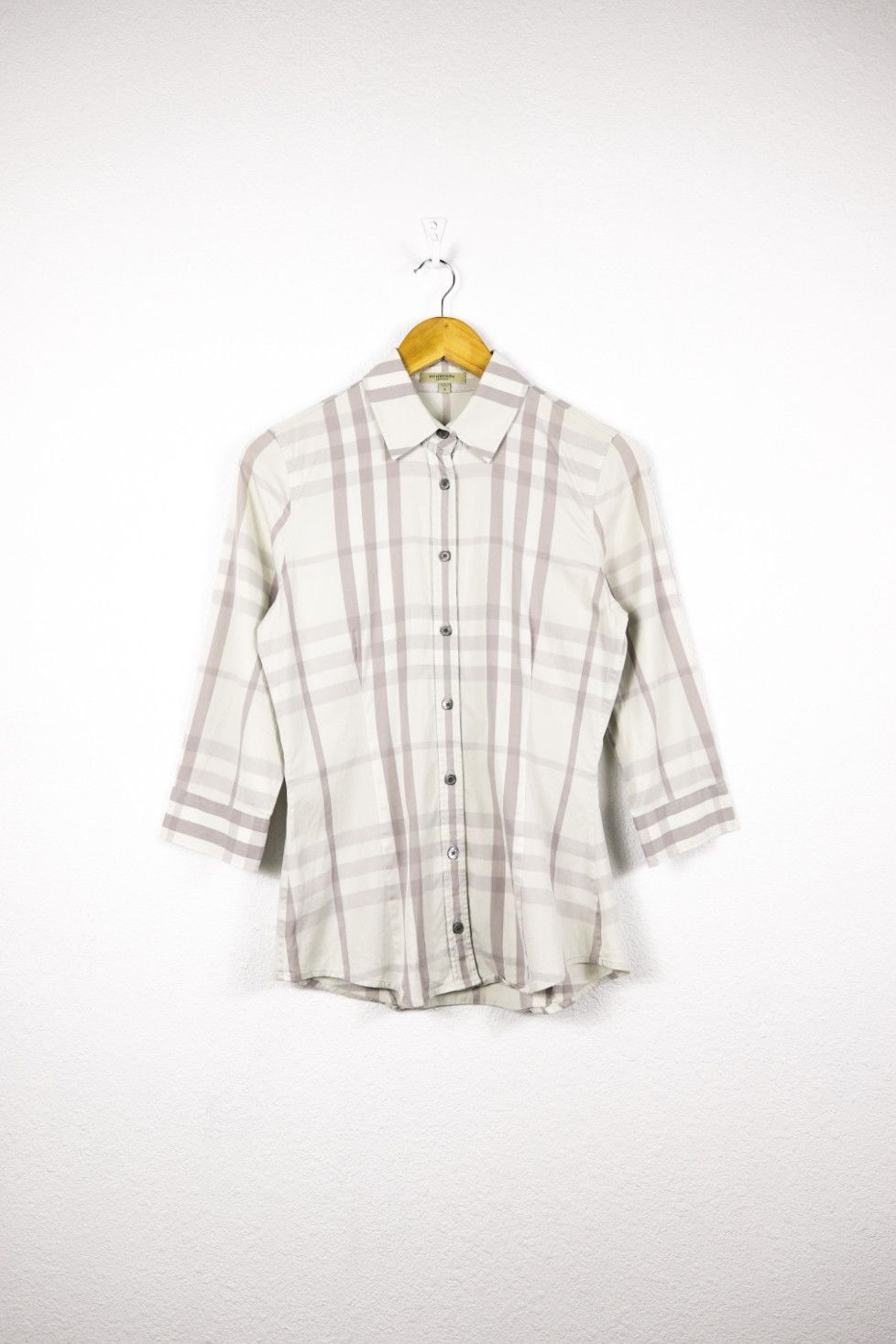 Burberry Womens Burberry Light Beige Nova Check 3/4 Sleeve Shirt Size S / US 4 / IT 40 - 1 Thumbnail