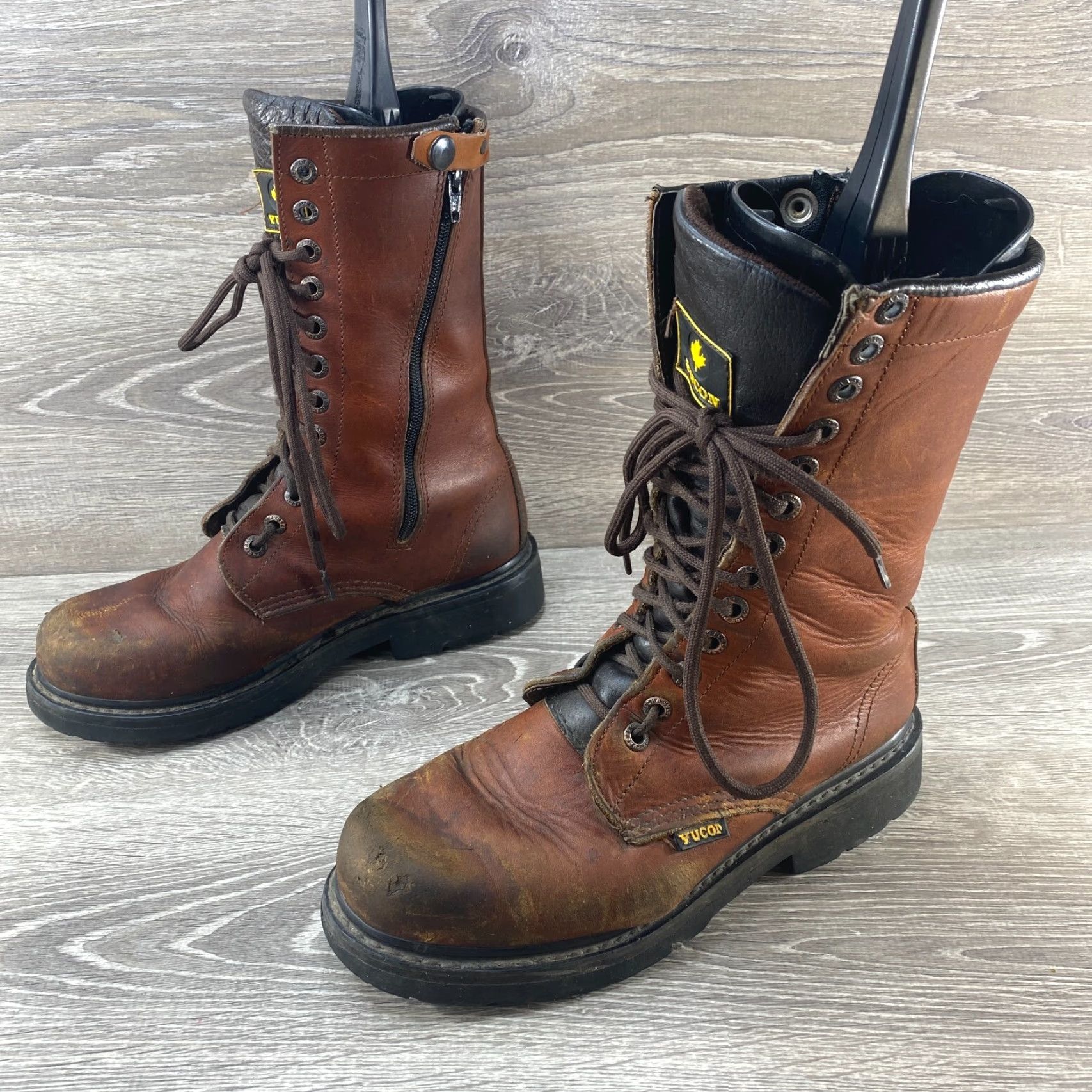 Vintage Purepecha Boots Mens Size 8 Brown Leather Lace Up Side Zipper Work Combat Size US 8 / EU 41 - 6 Thumbnail