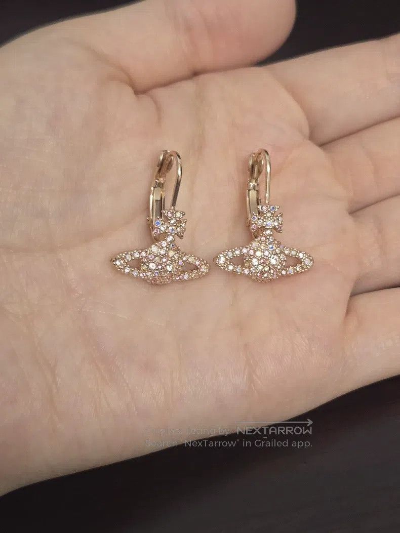 Vivienne Westwood Vivienne Westwood Rose Gold Full Diamond Saturn Earrings Size ONE SIZE - 3 Thumbnail