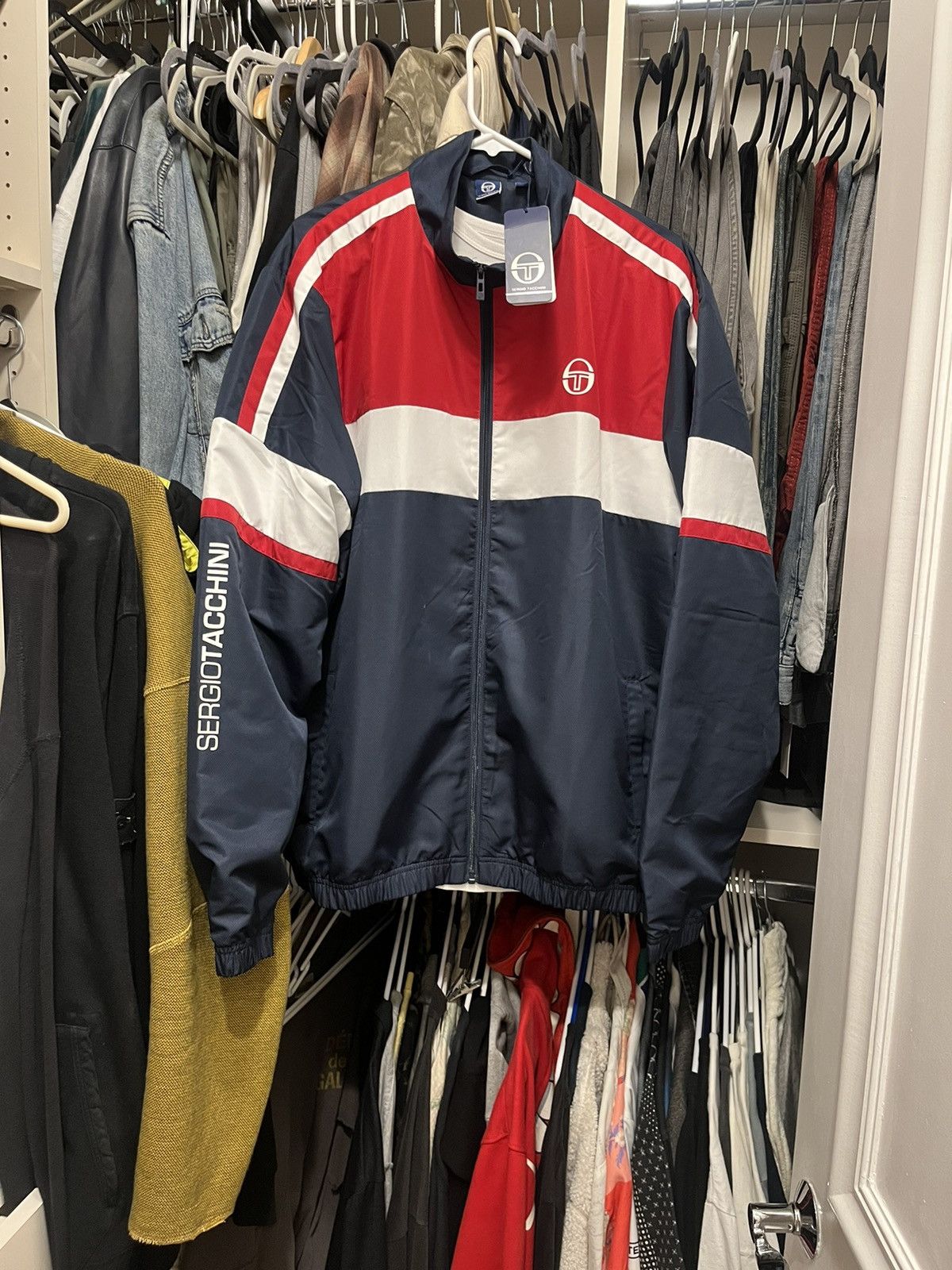 Image of Sergio Tacchini Sergio Tachini Zip Up Windbreaker in Blue, Men's (Size 2XL)