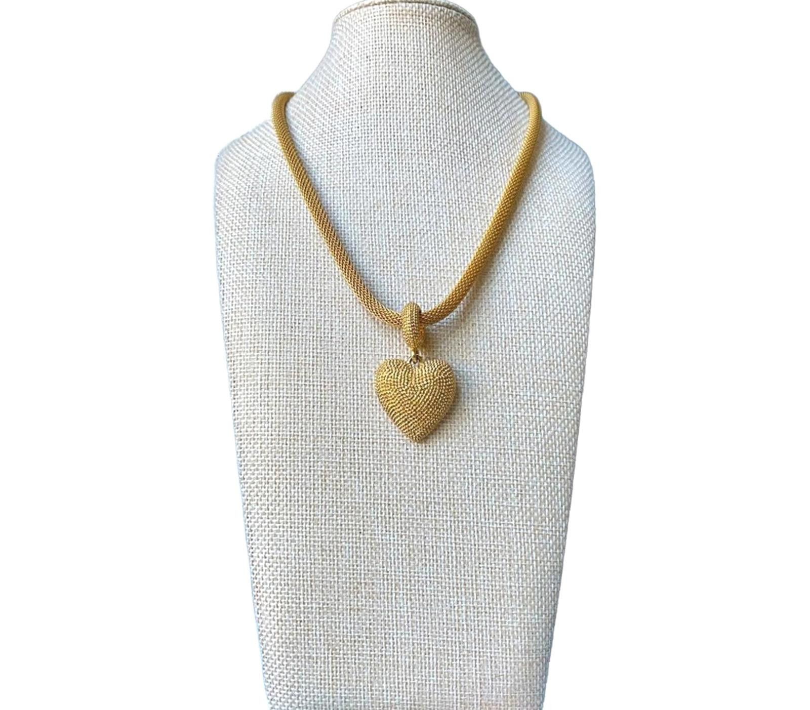 Vintage Vintage 18K Gold Plated Puffy Heart Necklace Size ONE SIZE - 2 Thumbnail