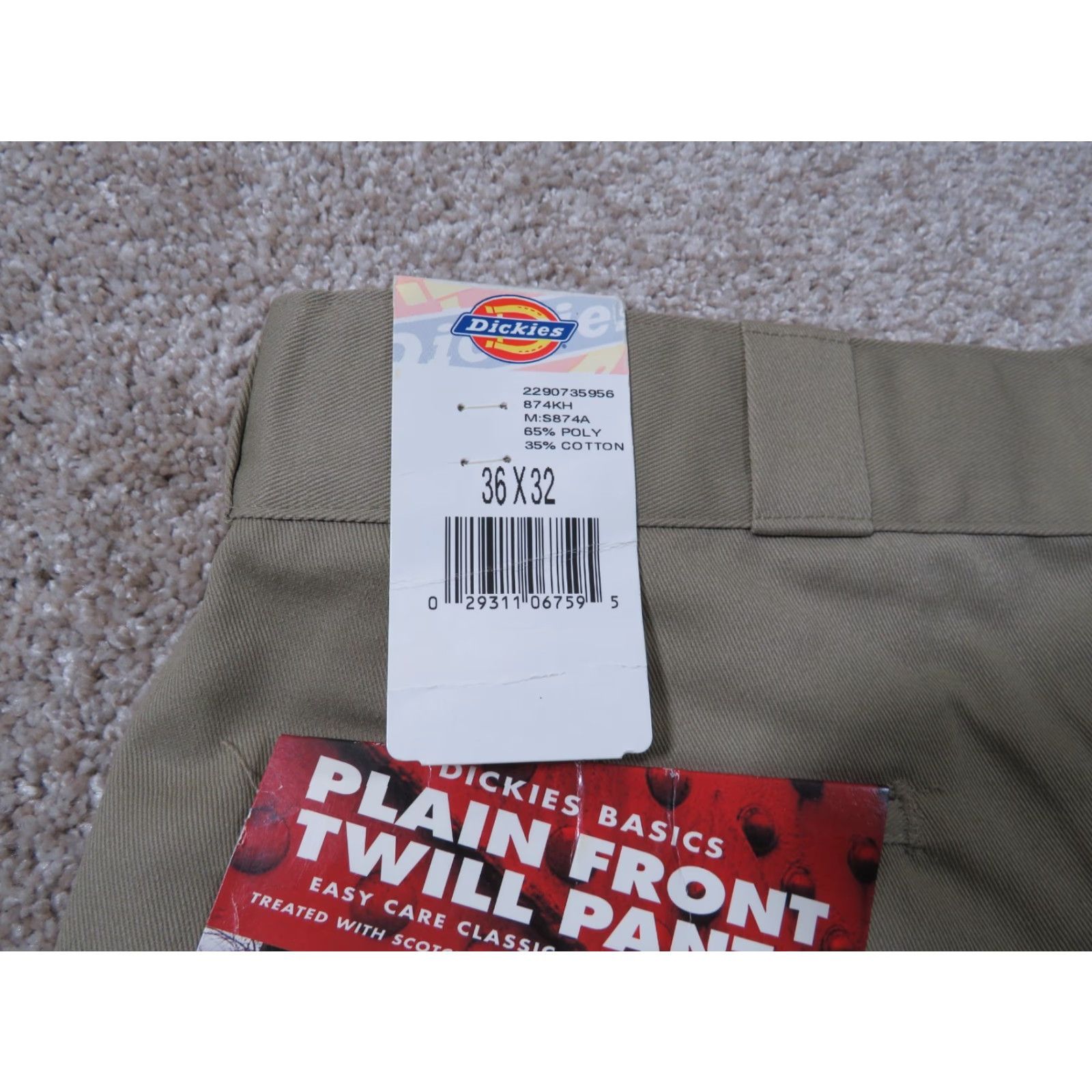 Dickies Dickies Men’s Twill Pants Khaki Straight 34X32 Work Plain Front Scotchgard Beige Cotton Polyester Blend Flat Front Regular Leg Mens Size US 34 / EU 50 - 6 Thumbnail