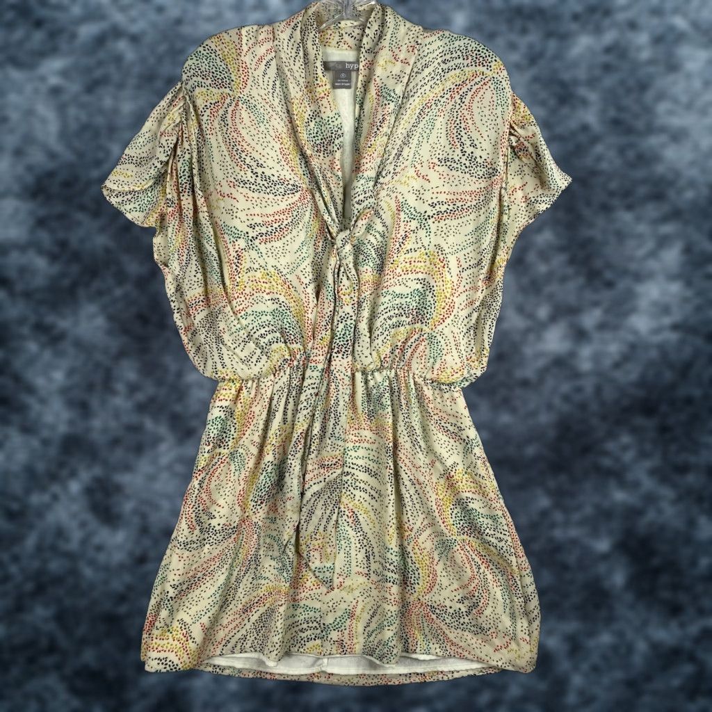 Anthropologie Anthropologie Hype Silk Dress Womens 6 Speckled Rainbow Mini Tie Neck Boho Fun Dress Size M / US 6-8 / IT 42-44 - 1 Thumbnail