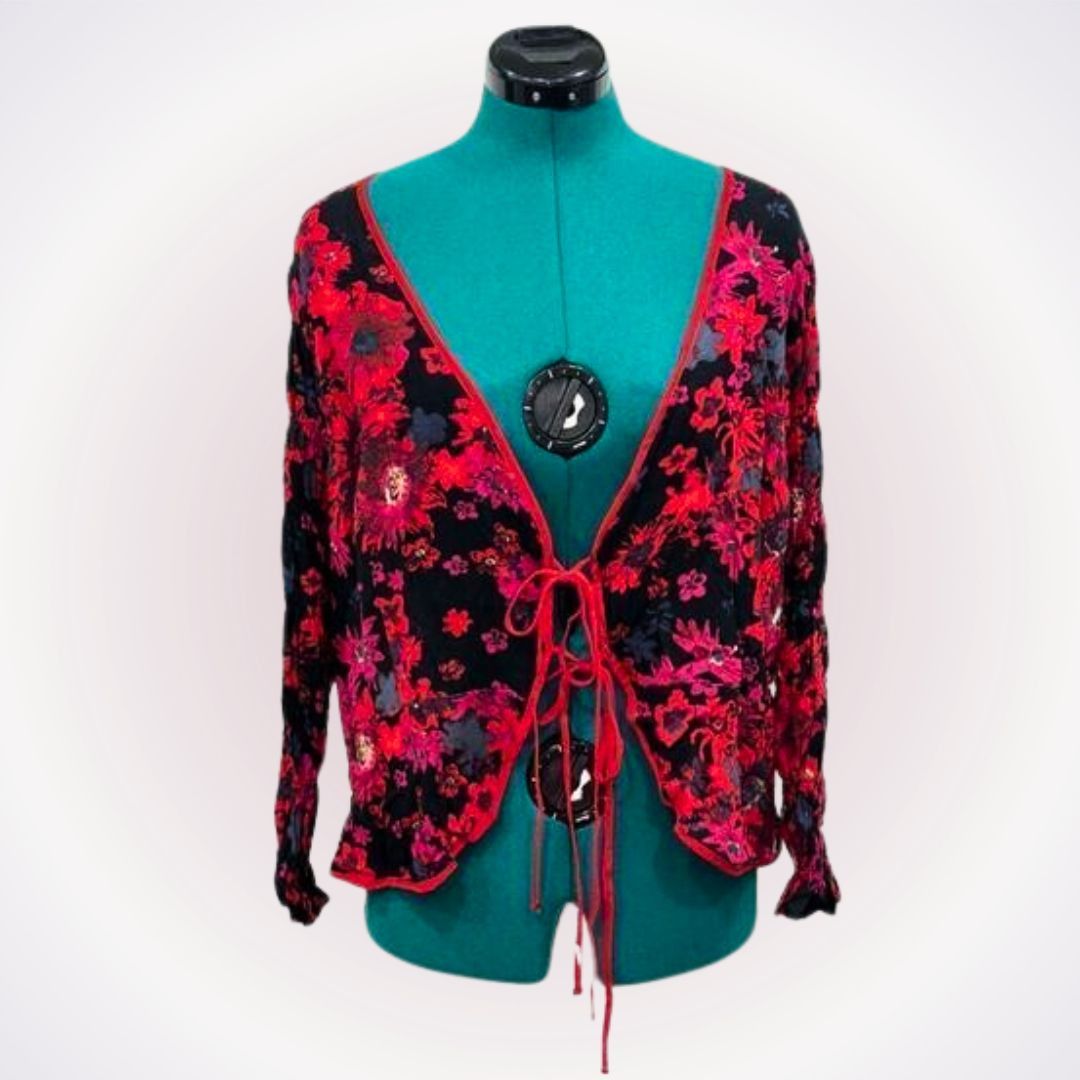 Free People Free People Red Floral Tie Front Cardigan | Sz M, NWT Size M / US 6-8 / IT 42-44 - 1 Thumbnail
