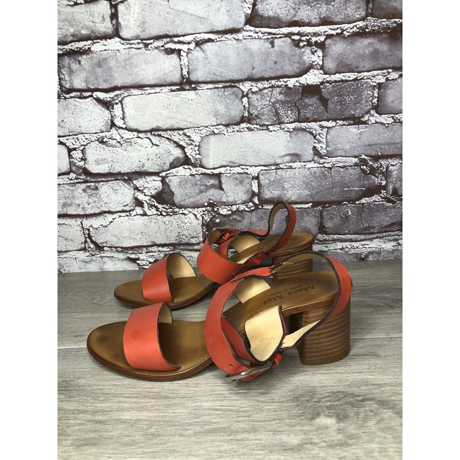 Other Mara Mei Orange Leather Ankle Strap Stacked Heeled Sandals W Size US 8 / IT 38 - 18 Thumbnail