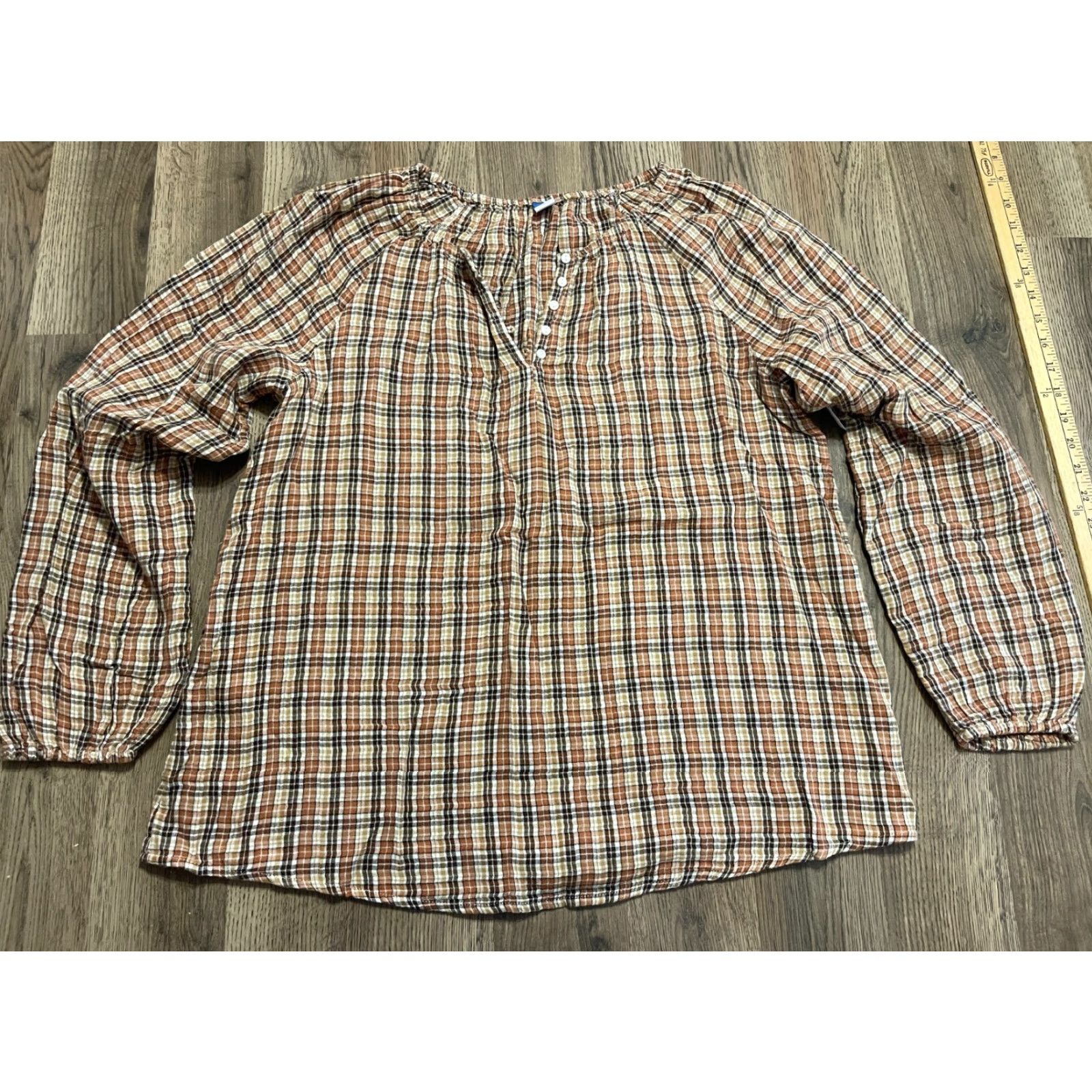 Old Navy Old Navy Shirt Women’s Tall M Plaid Brown Cream Black 1/4 Buttons Long Sleeve Casual Fall Spring Summer Modern Size M / US 6-8 / IT 42-44 - 2 Thumbnail