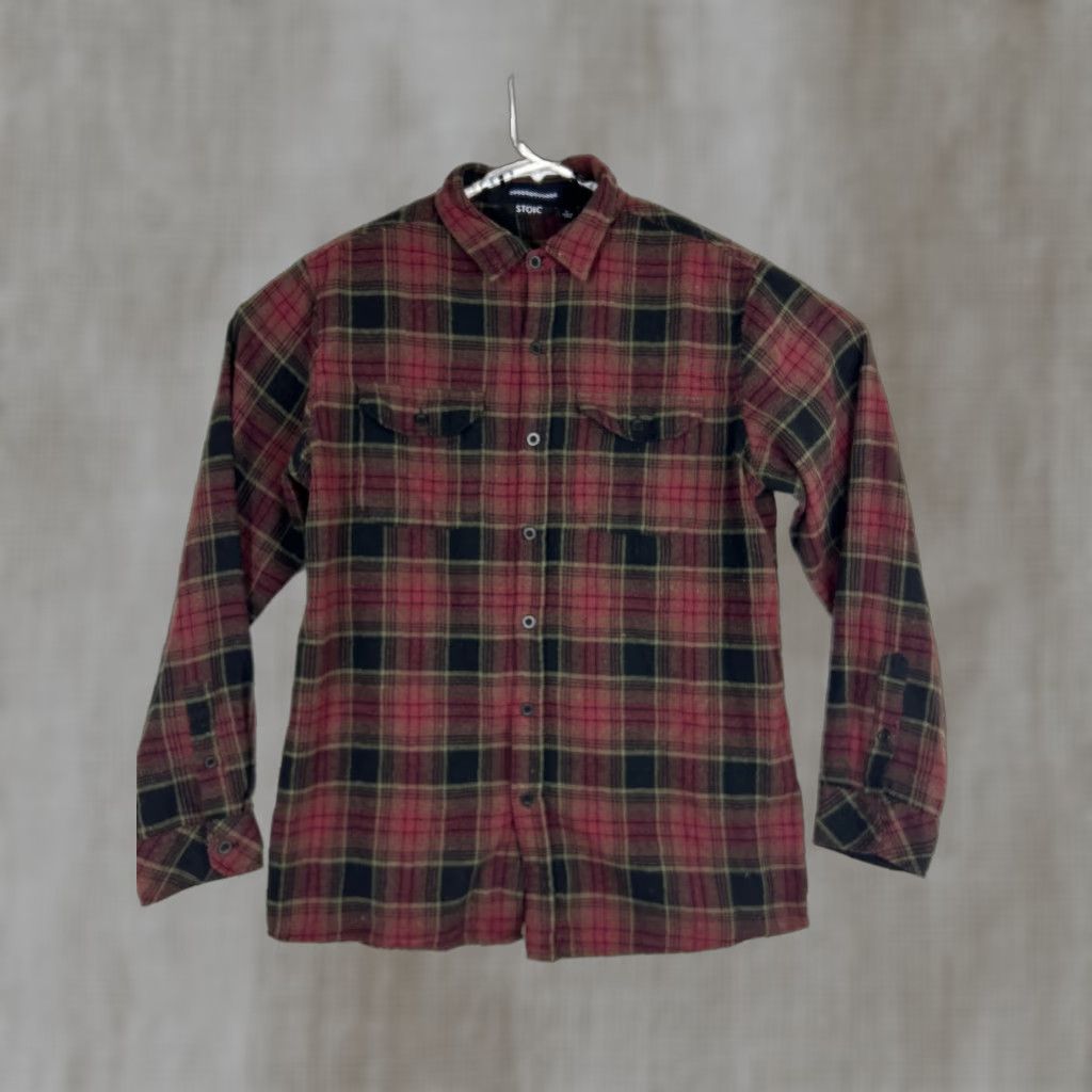 Stoic Stoic Mens Large Flannel Long Sleeve Shirt Plaid Crimson Cotton Blend Size US L / EU 52-54 / 3 - 1 Thumbnail