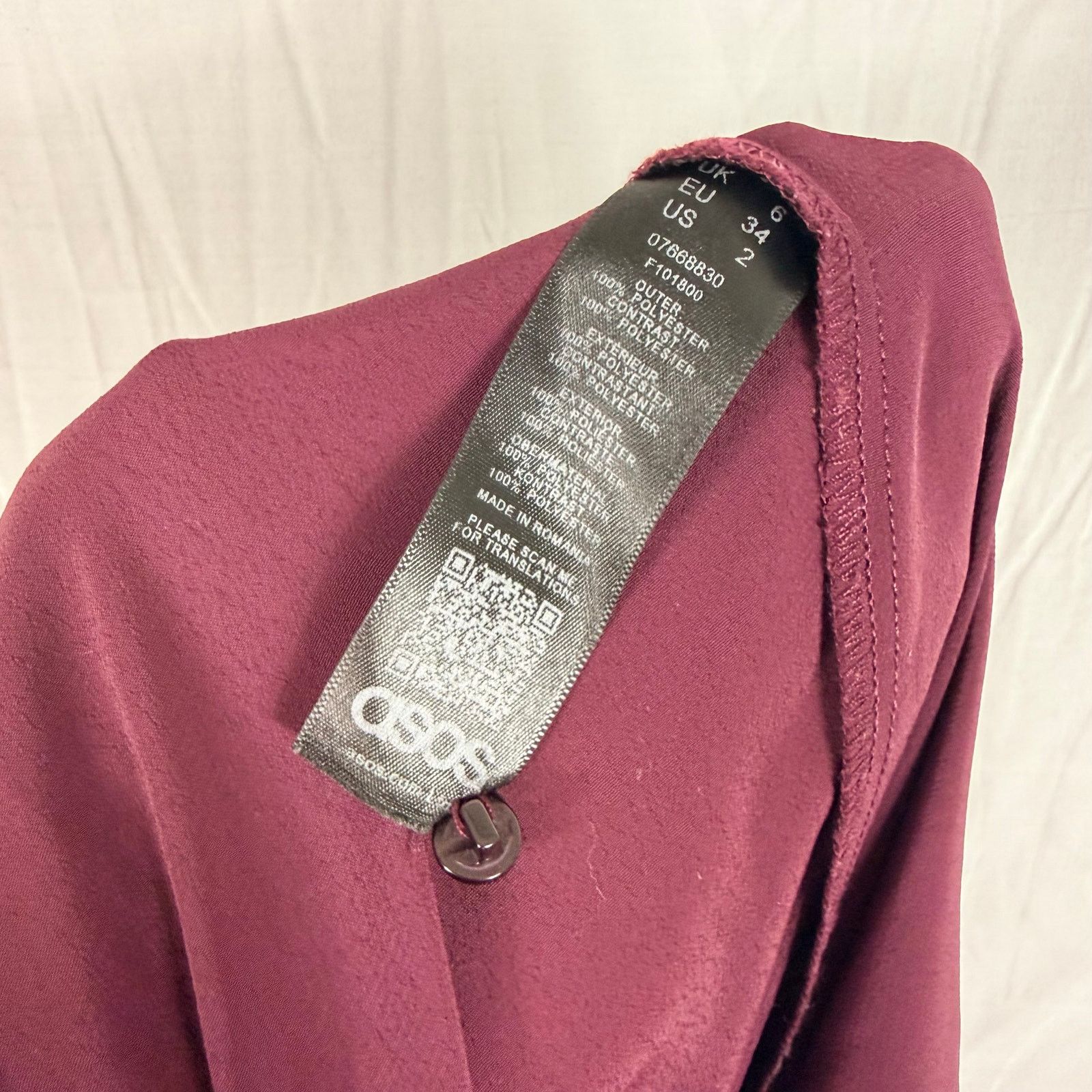 Asos ASOS Burgundy Tie Neck Wide Leg Jumpsuit Long Sleeve Size 2 Size 26" / US 2 / IT 38 - 11 Thumbnail