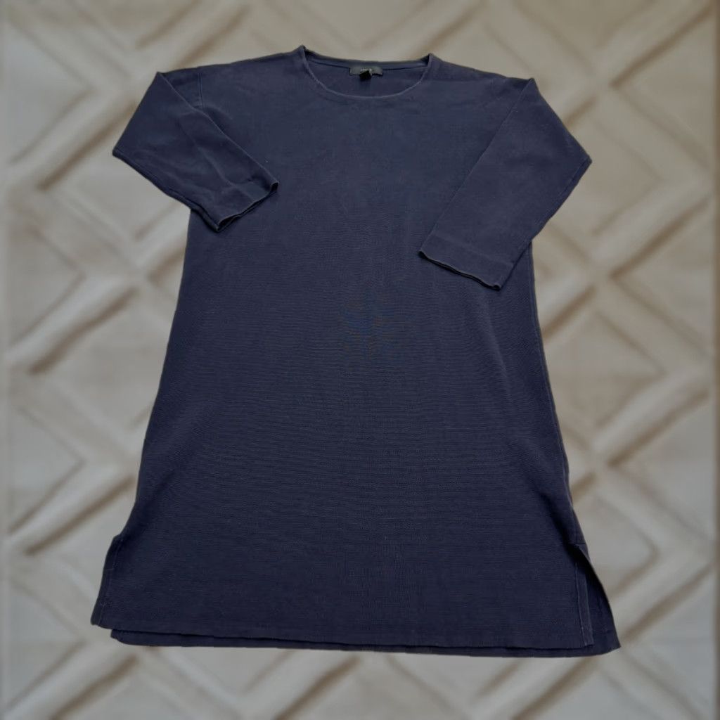 J.Crew J.Crew Knit Shift Dress Womens XS Navy Blue Textured 3/4 Sleeve Cotton Stretch Size XXS / US 00 / IT 34 - 1 Thumbnail