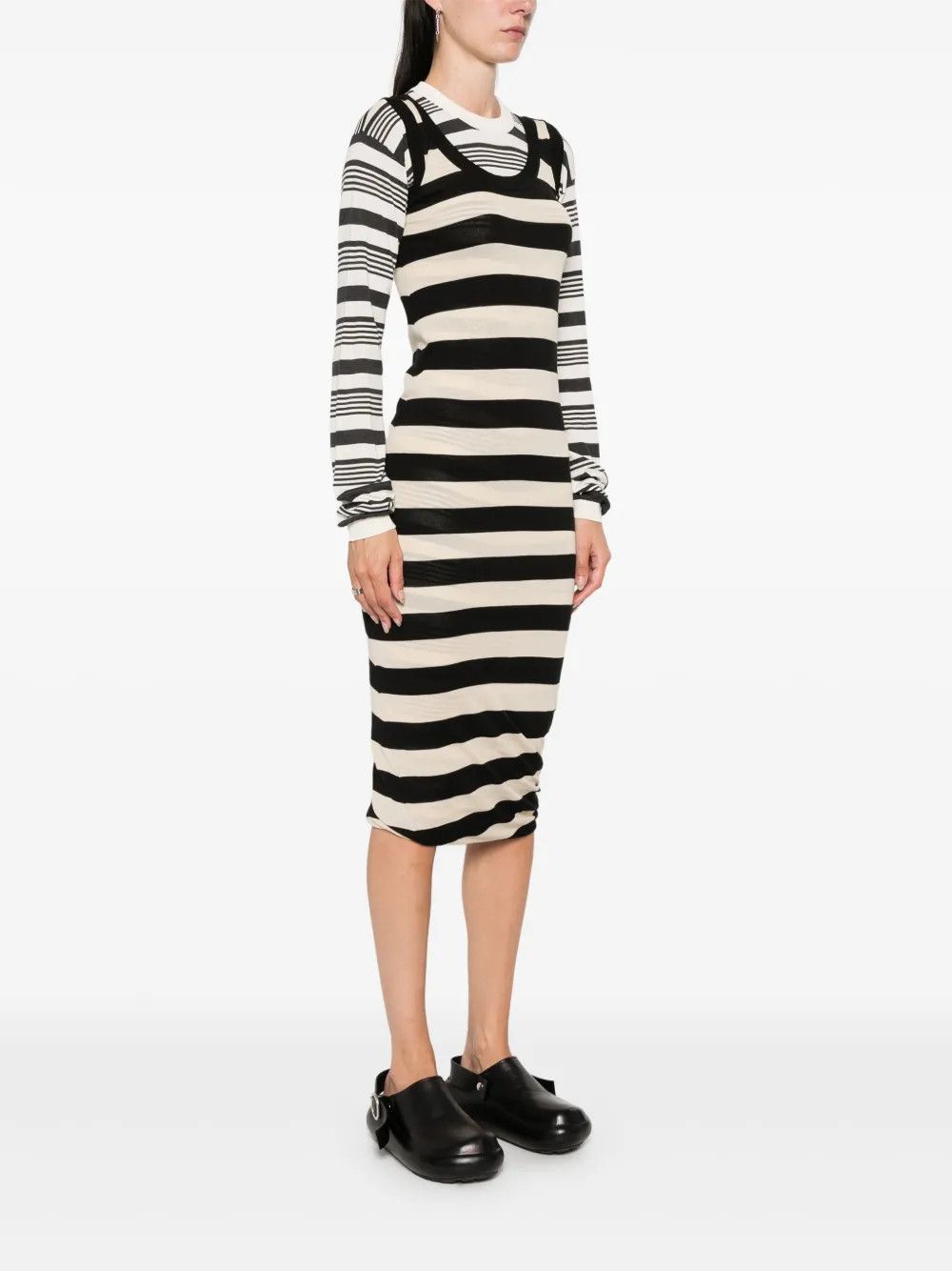 Marni o1y1025 Midi Dress in Black/White Size S / US 4 / IT 40 - 2 Thumbnail