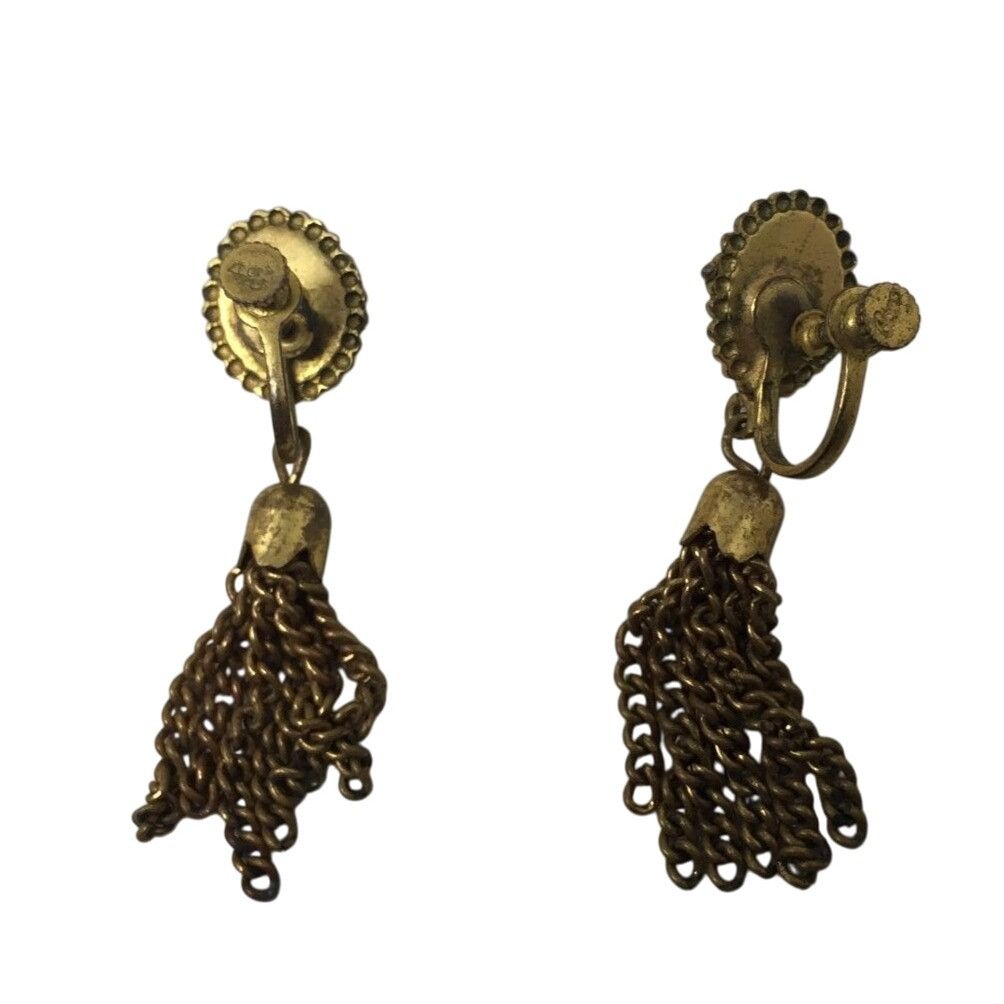Other Vintage Women's Gold Tone Tassel Chain Cameo Screw Back Earr Size ONE SIZE - 3 Thumbnail