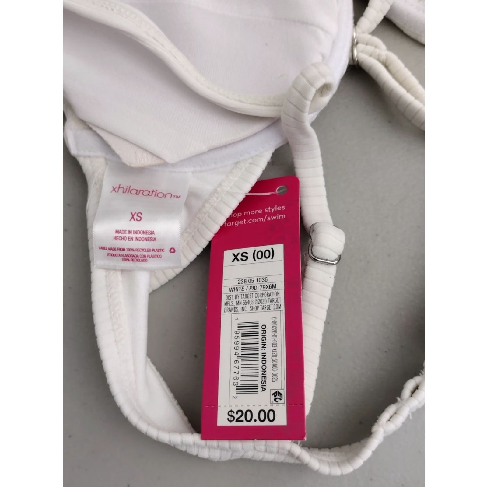 Vintage Xhilaration Bikini Top Juniors XS White Ribbed Solid Padded Wide Strap Women's Top 00 Swim Size XS / US 0-2 / IT 36-38 - 5 Thumbnail