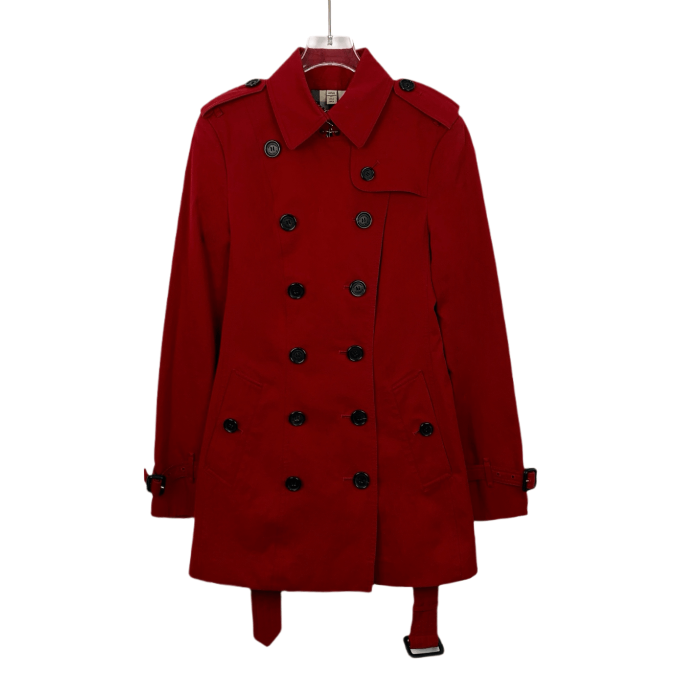 Burberry Burberry Red Cotton Trench Coat with Belted Waist (Size XS) Size XS / US 0-2 / IT 36-38 - 1 Thumbnail