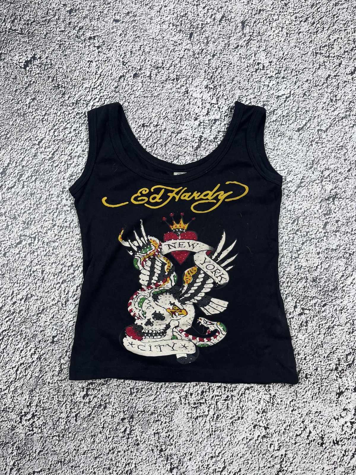 VINTAGE Y2K ED HARDY LOGO TANK TOP SIZE M