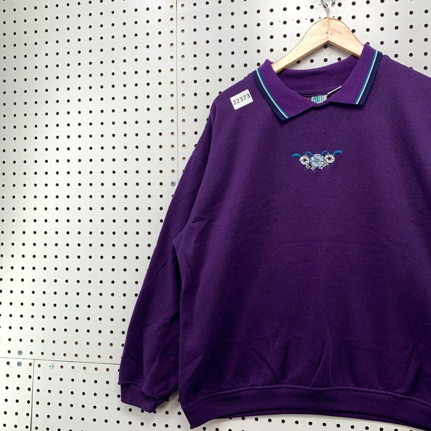 ESPIRIT VINTAGE Bolo Shirt Womens XL Purple Spirit Collared Sweatshirt Embroidered Floral Size XL / US 12-14 / IT 48-50 - 3 Thumbnail