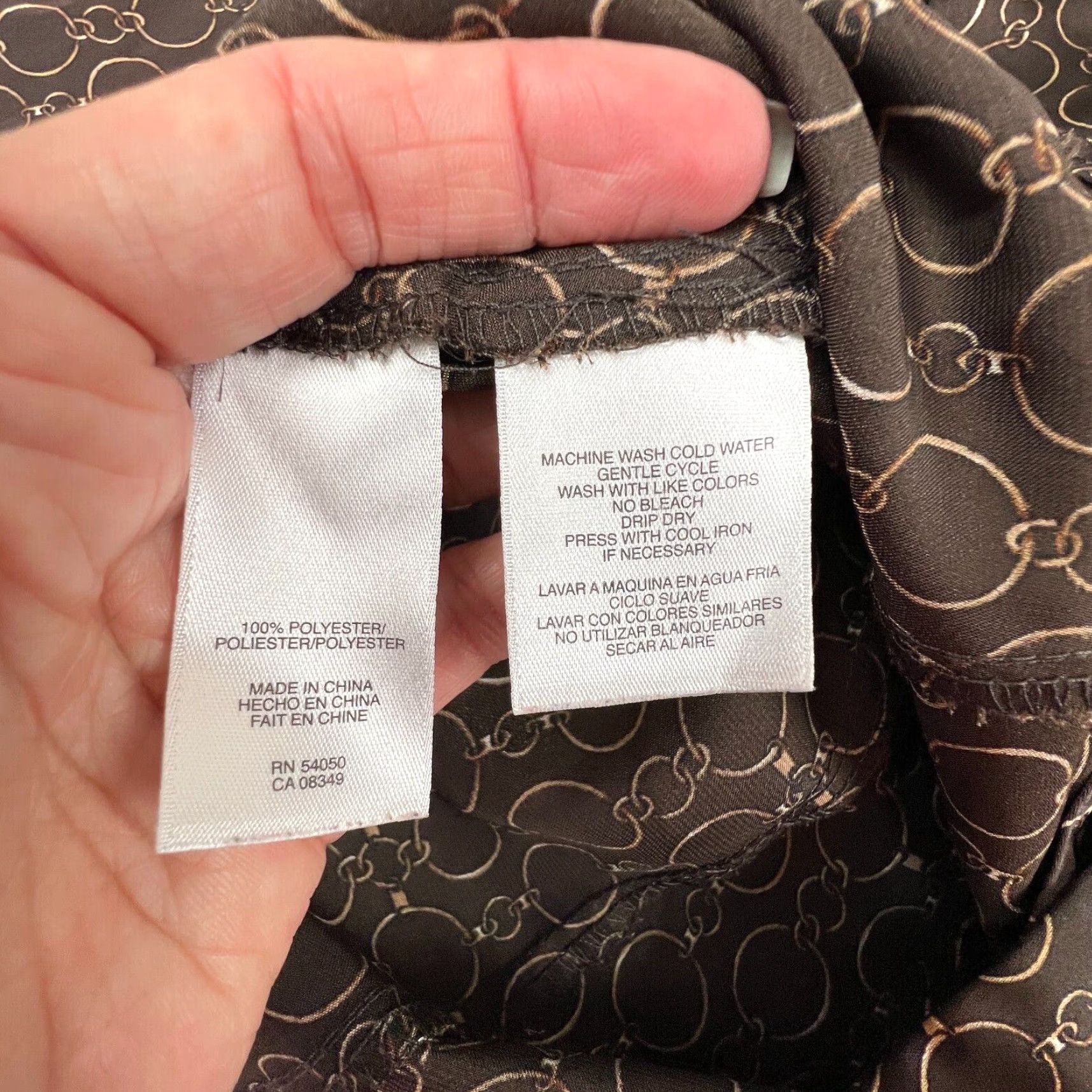 Jones New York Jones New York Womens Satin Top 6 Extra Large XL Brown Gold Chains Button Up Size M / US 6-8 / IT 42-44 - 4 Thumbnail