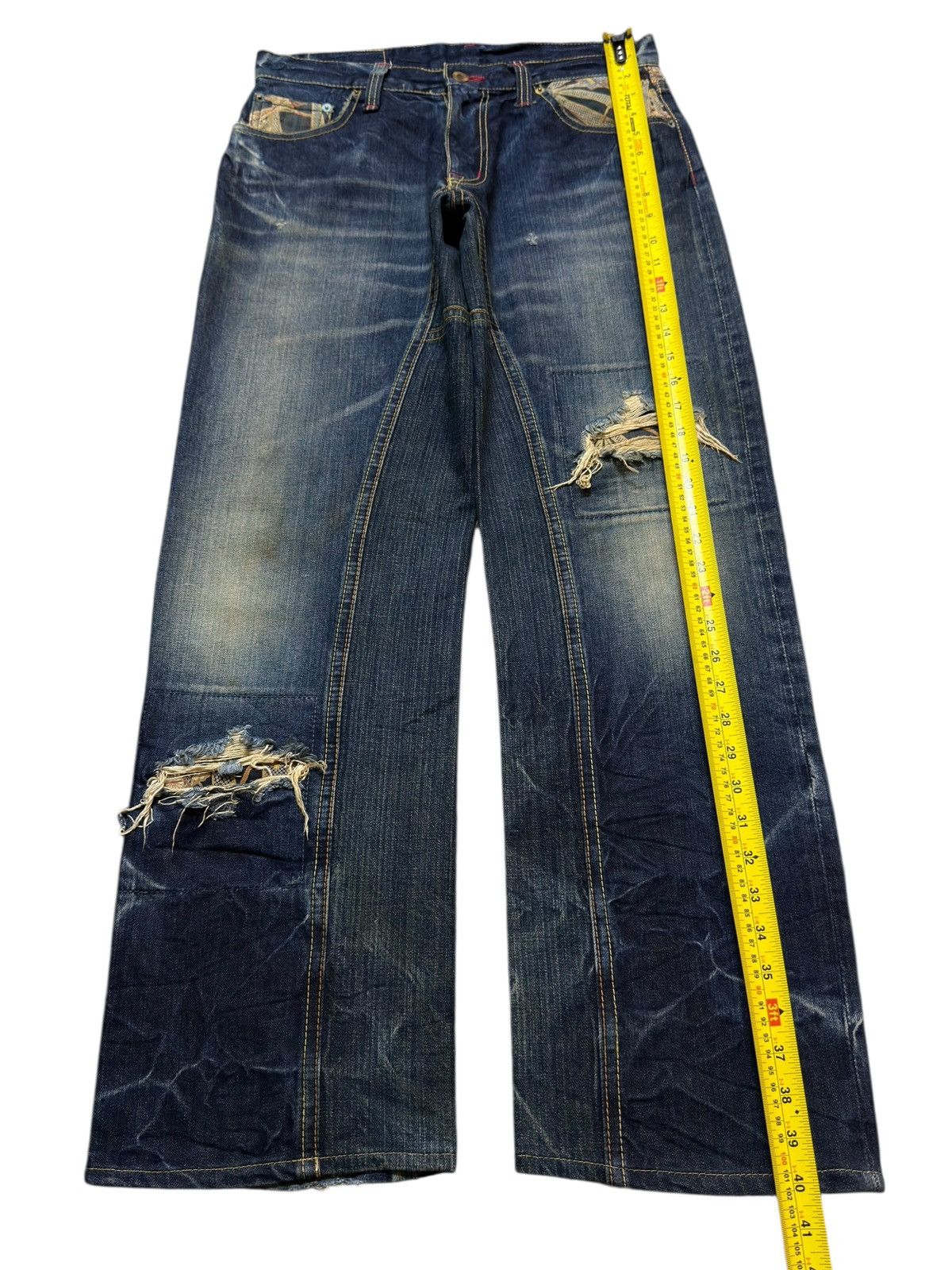 Eternal Vtg 90s Japan Eternal Faded Thunder Wash Distressed Wide Leg Size US 31 - 11 Thumbnail