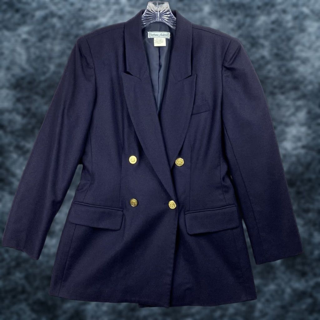 Vintage VINTAGE Stephanie Andrews Blazer Shirt Navy Blue Wool Lined Short Jacket Women’s 8 Preppy Nautical Classic 90s Mens Womens Size M / US 6-8 / IT 42-44 - 1 Thumbnail