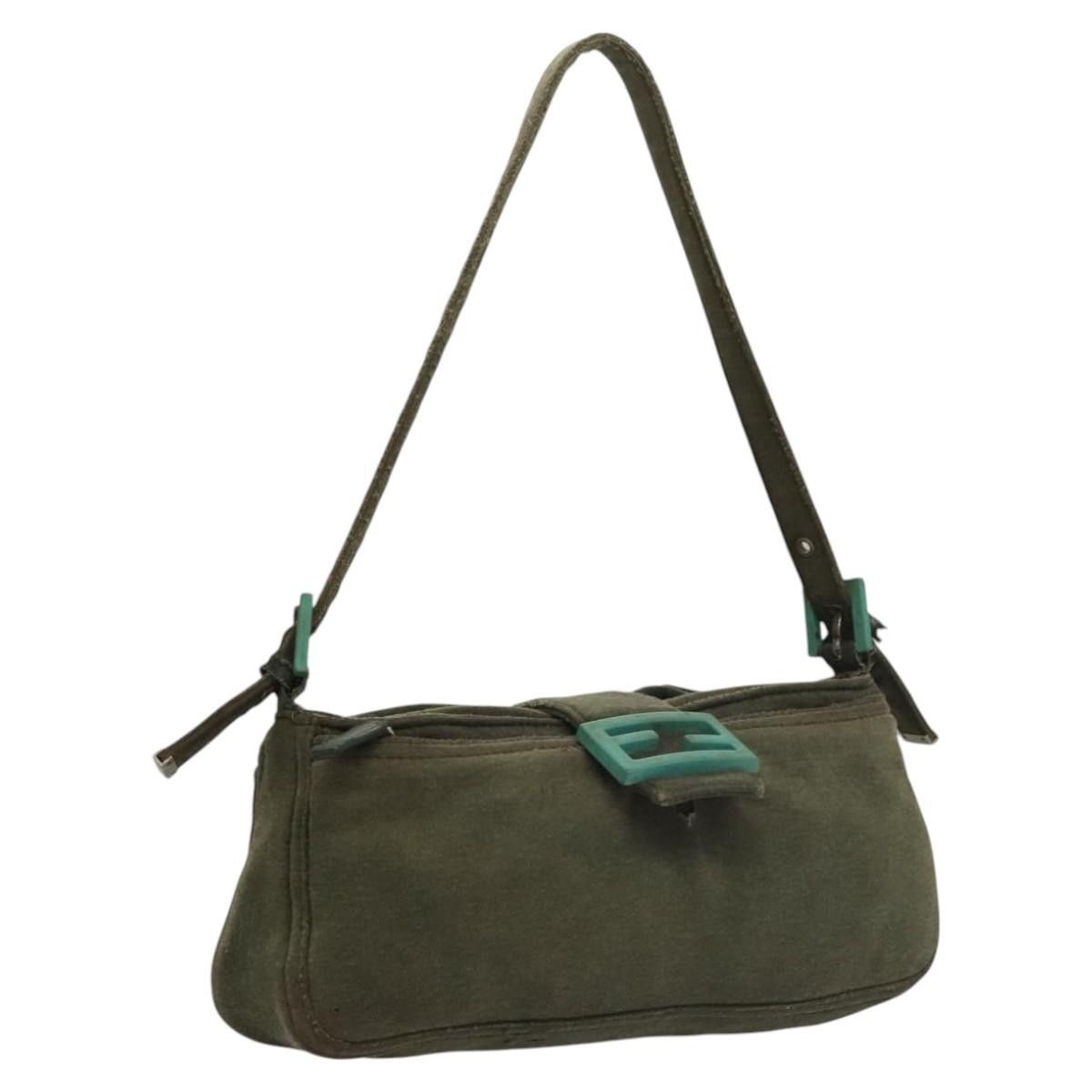 Fendi Mamma Baguette Shoulder Bag Canvas Khaki Silver Auth Bs24465 in Khaki/Silver, Women's