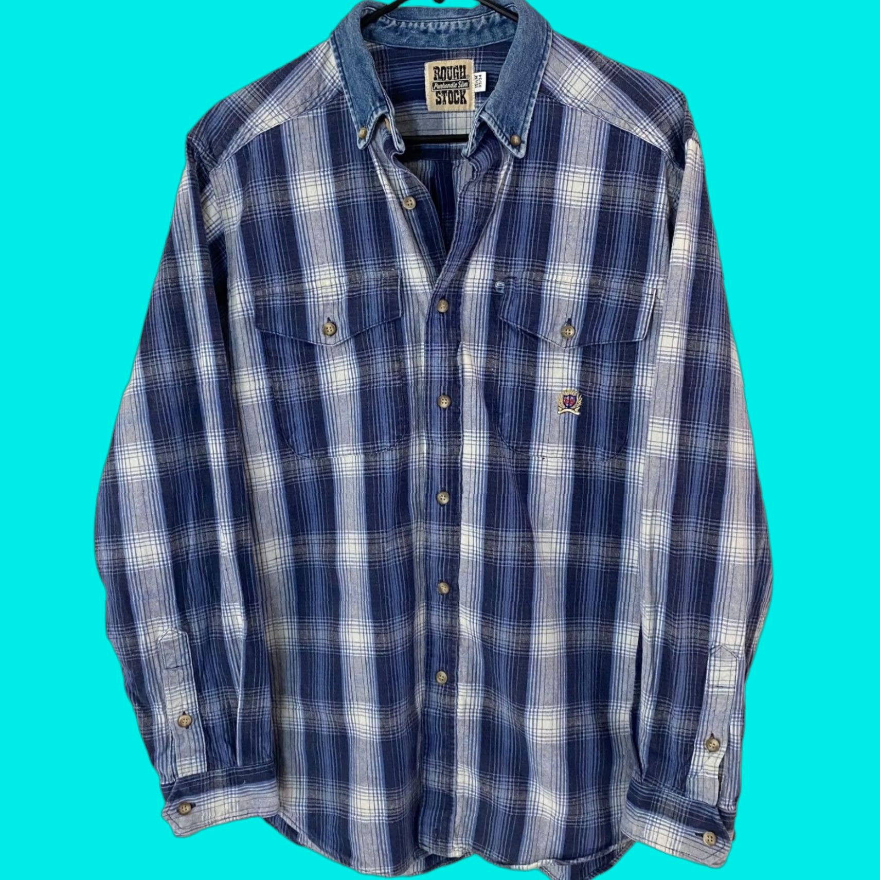 Vintage VINTAGE Rough Stock Western Button-Up Shirt Men Medium Blue Plaid Long-Sleeve Block/Collar Size US M / EU 48-50 / 2 - 1 Thumbnail