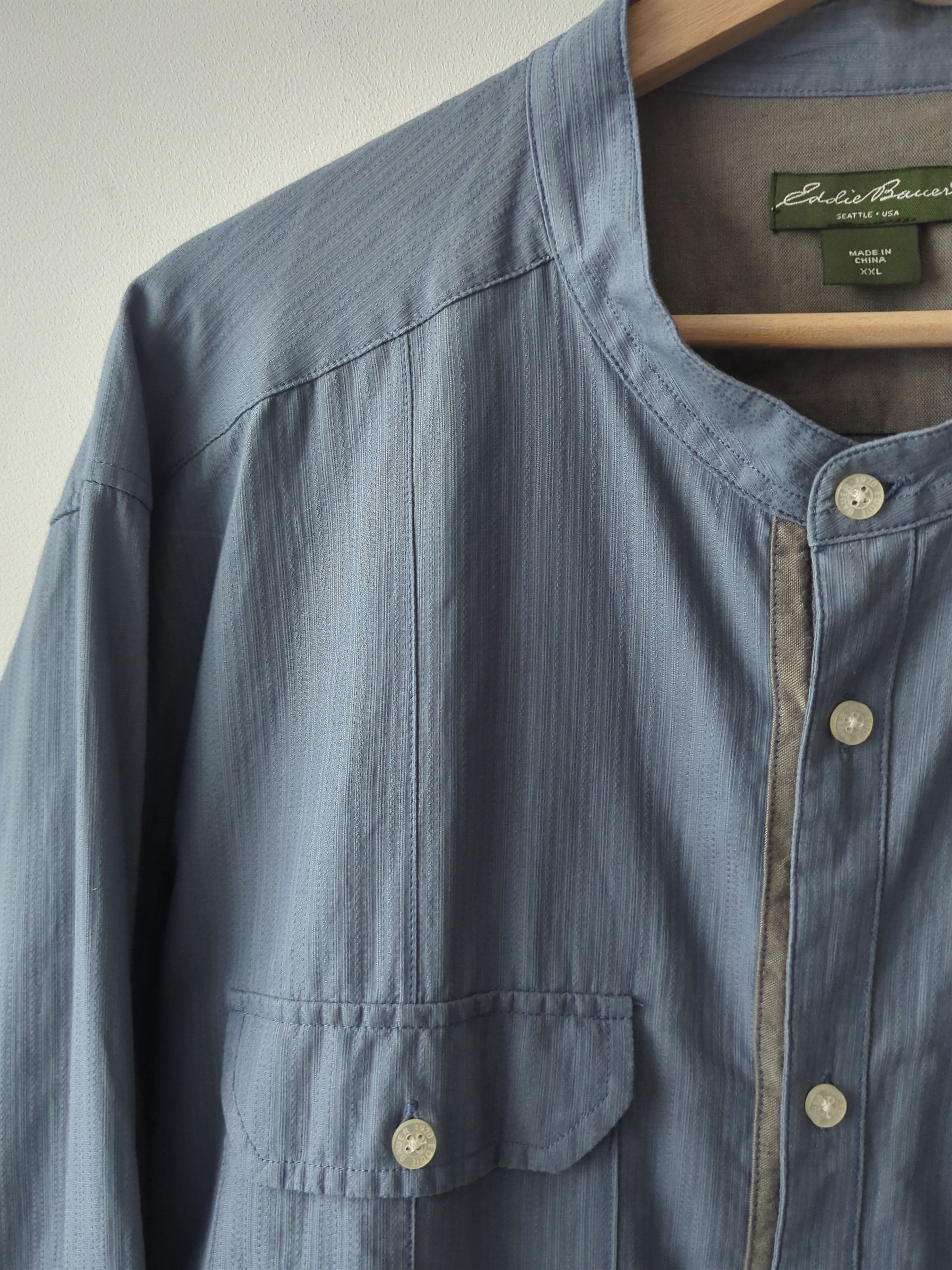 Eddie Bauer Eddie Bauer Textured Cotton Mandarin Collar Shirt Blue Size US XXL / EU 58 / 5 - 8 Thumbnail