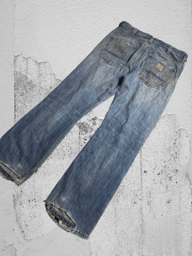Carhartt × Japanese Brand Crazy Crash Dirty Baggy Faded Jean Japan Avant Garde Style Size US 34 / EU 50 - 1 Thumbnail
