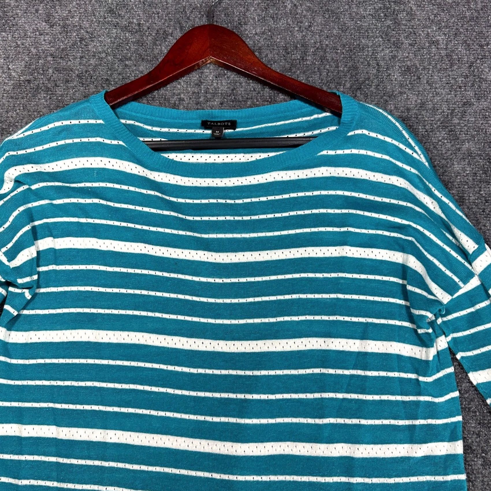 Talbots Talbots Sweater Womens Medium Linen Blend Turquoise Lightweight Knit 3/4 Sleeve Size M / US 6-8 / IT 42-44 - 3 Thumbnail