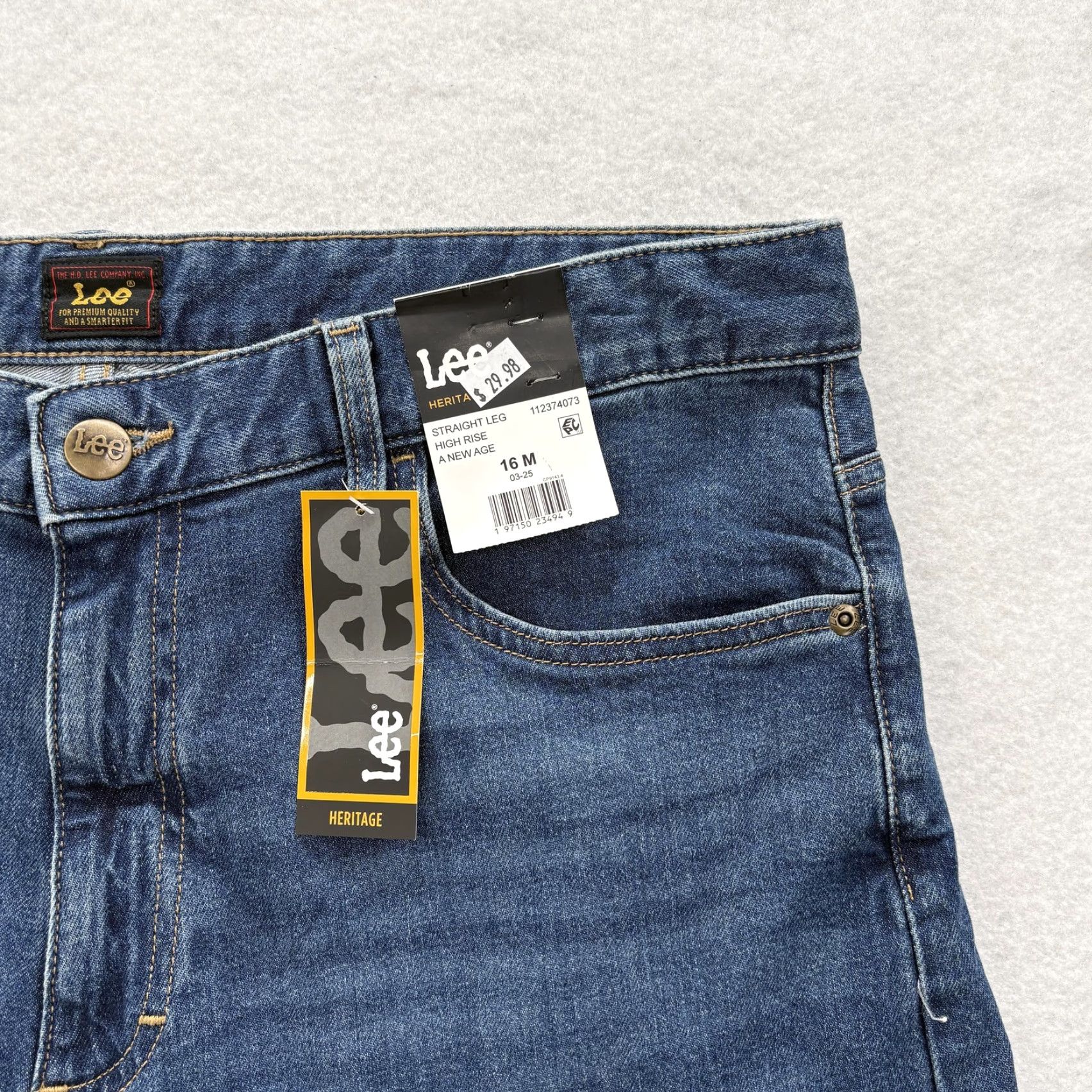 Lee Lee Heritage Straight Jeans Womens 16 Blue Medium Wash High Rise Stretch NWT Size 38" / US 16 / IT 52 - 3 Thumbnail