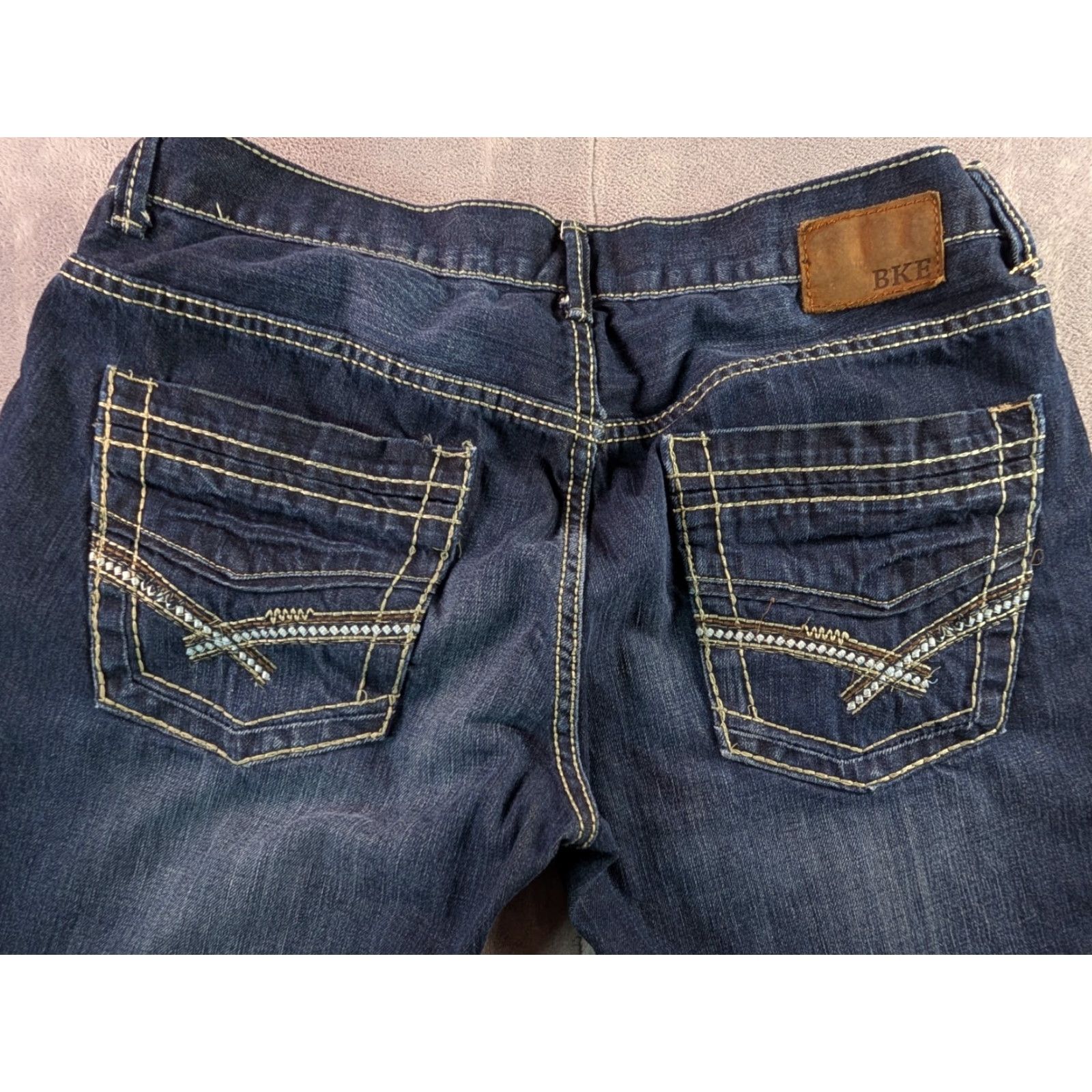 Vintage BKE Carter Jeans Men's 36L Cotton Blend Stretch Denim Straight Blue 5-Pocket Logo Buckle Bke Modern Fit Regular Jeans Mens Size US 36 / EU 52 - 5 Thumbnail