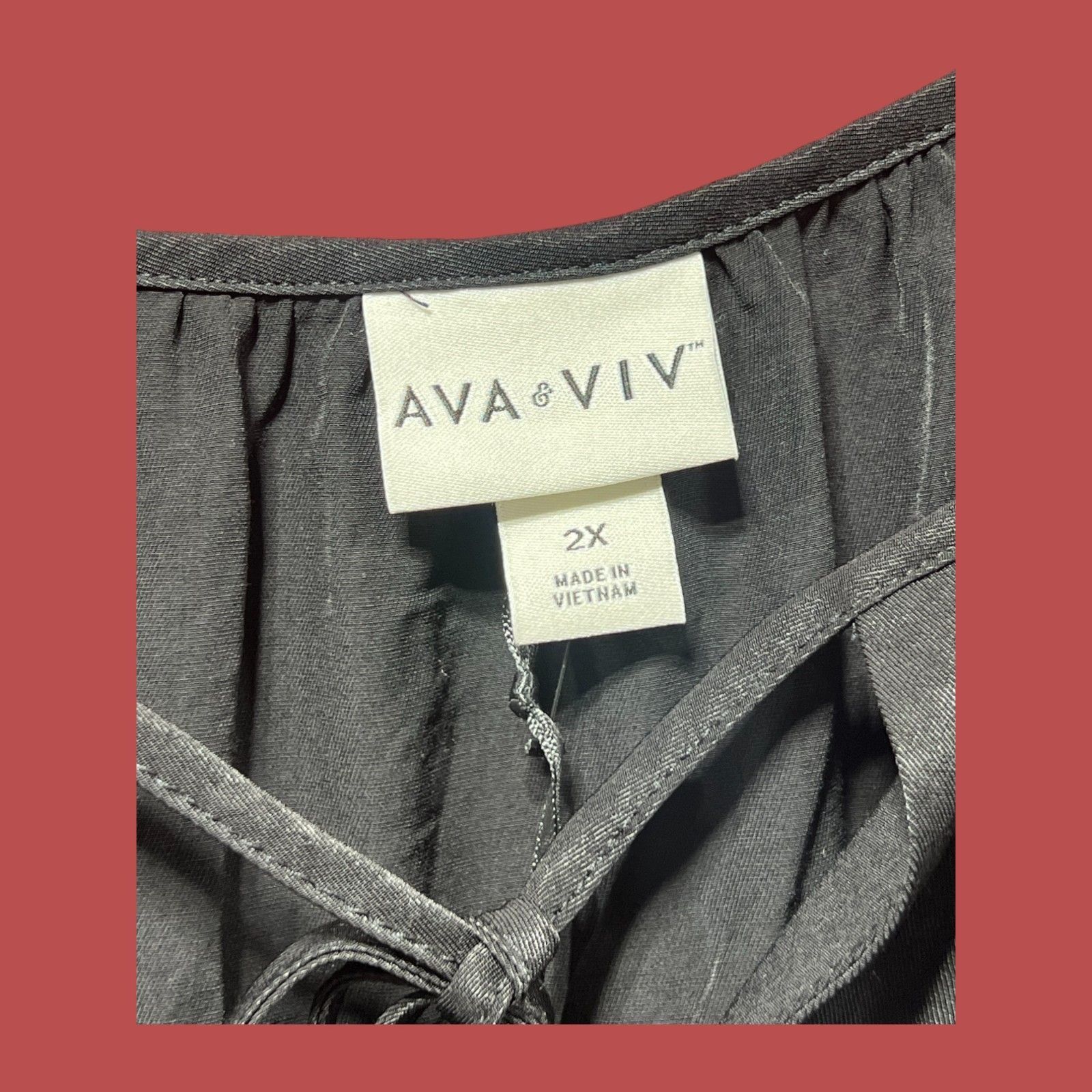 Other Ava & Viv - Women's V-Neck Balloon Sleeve Shirt - Black - 2X Size XXL / US 16-18 / IT 52-54 - 12 Thumbnail