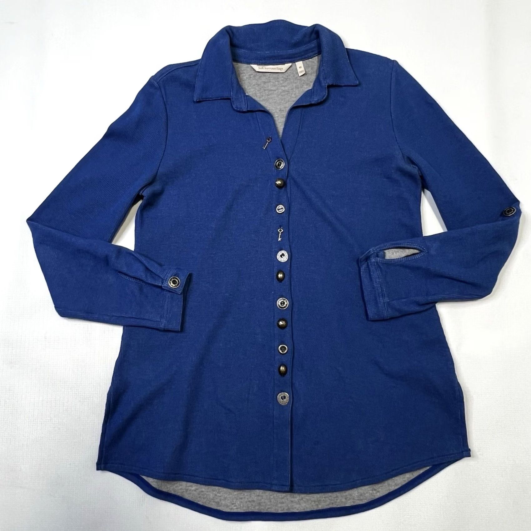 Soft Surroundings Soft Surroundings Sydney Shirt Button Up Blouse Blue XS Womens Wool Celtic? Size XS / US 0-2 / IT 36-38 - 4 Thumbnail