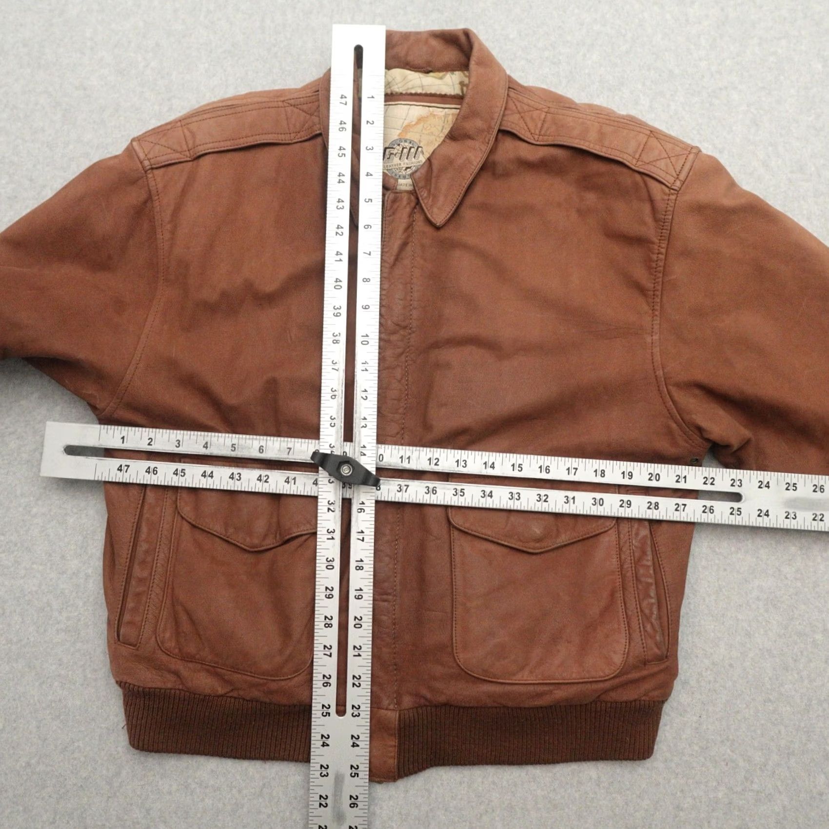 G-III Vintage Global Identity GIII Leather Bomber Aviator Jacket Brown Medium (22X25) Size US M / EU 48-50 / 2 - 2 Thumbnail