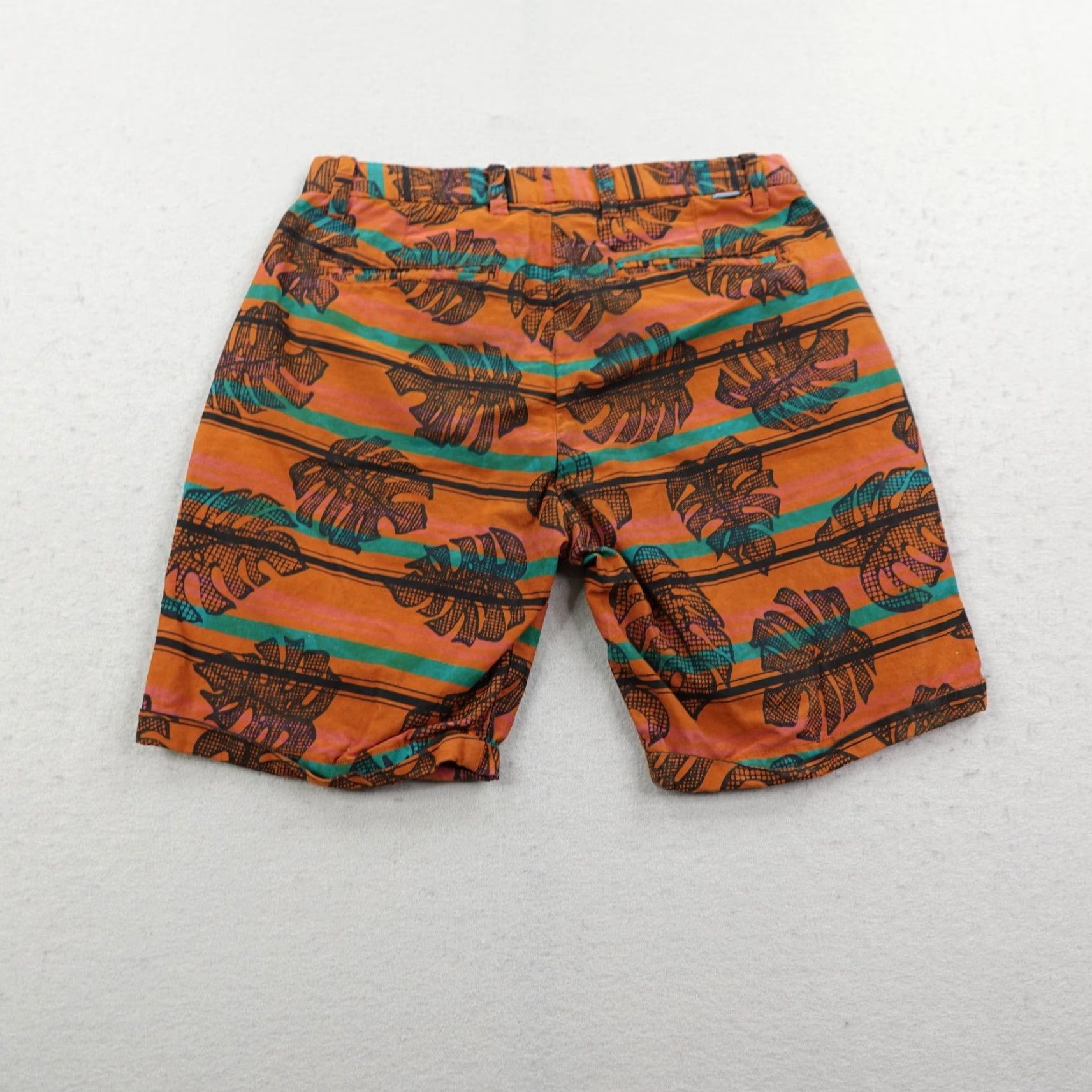 Scotch & Soda SCOTCH & SODA Shorts Mens 28 Chino Casual Summer Orange Green Leaf Print Stripes Inseam 8in Flat Front Pocketed Mens Size US 28 / EU 44 - 4 Thumbnail