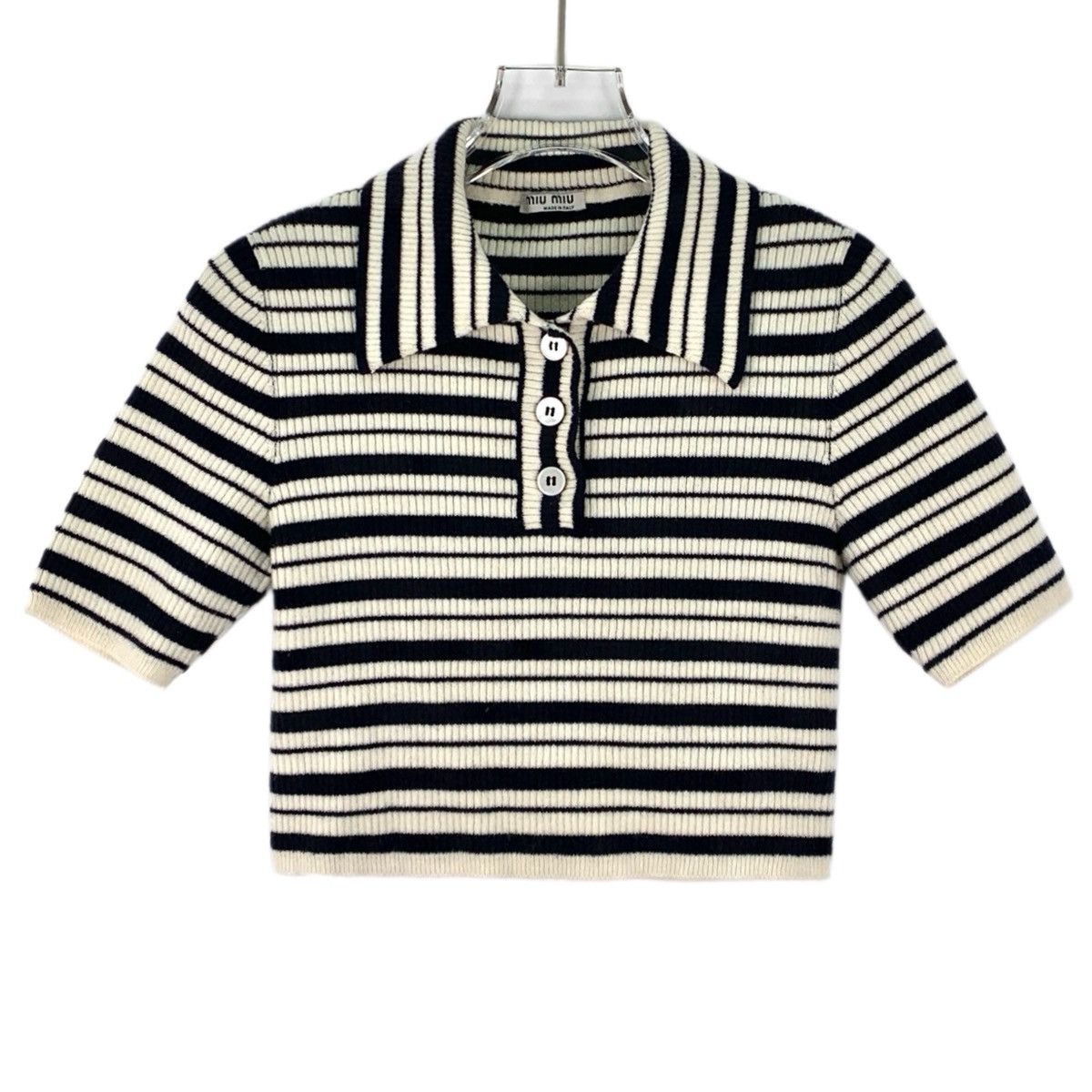 Miu Miu Miu Miu Stripe Cashmere Lapel Short Sleeve Knit K26WX Size M / US 6-8 / IT 42-44 - 1 Thumbnail