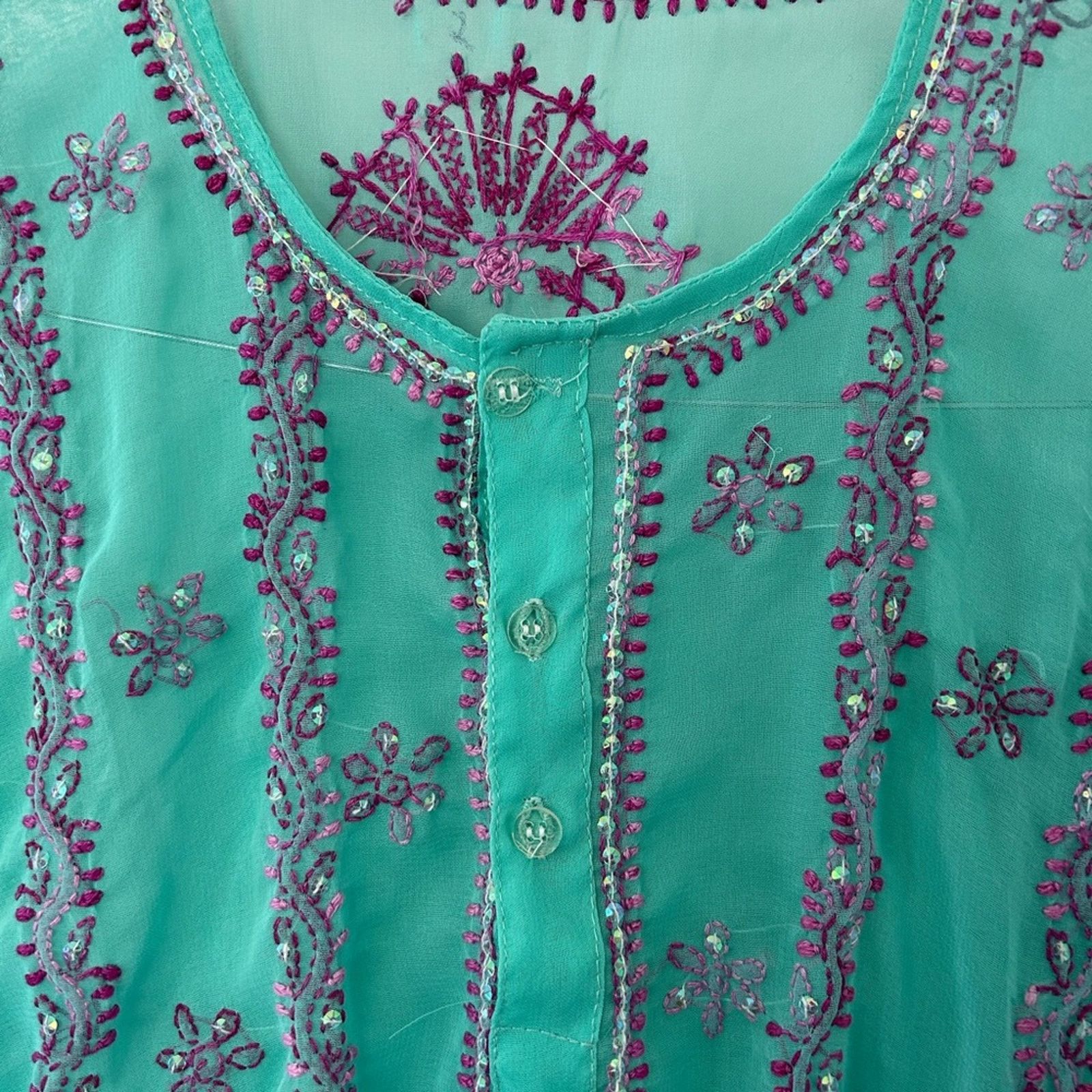 & Other Stories Turquoise with purple embroidery women’s indian kurta Tunic Size M / US 6-8 / IT 42-44 - 1 Thumbnail