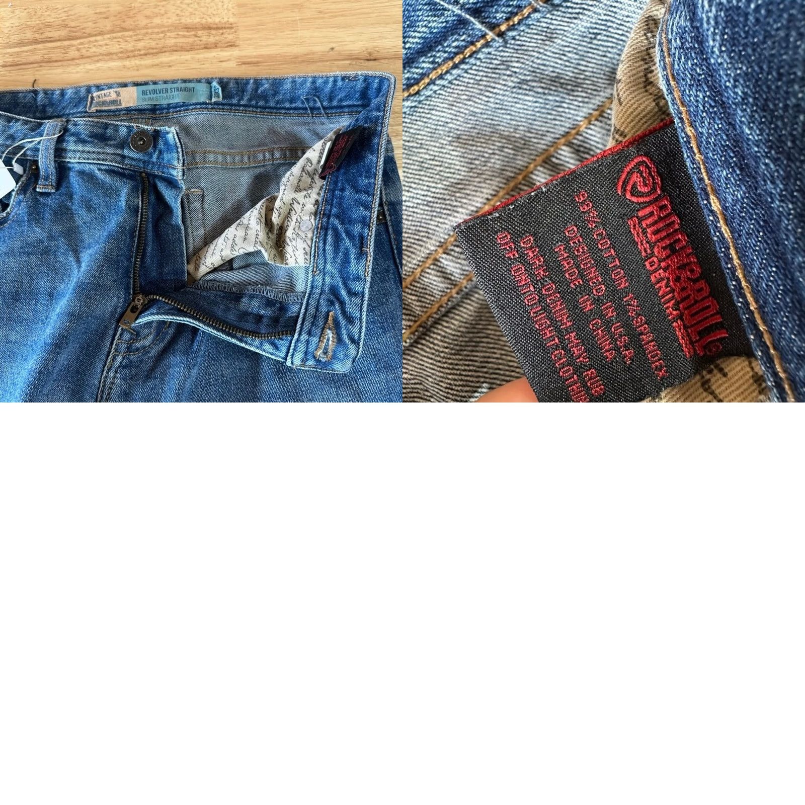 Rock & Roll Denim Cowboy Slim Revolver Straight Blue Denim Jeans 