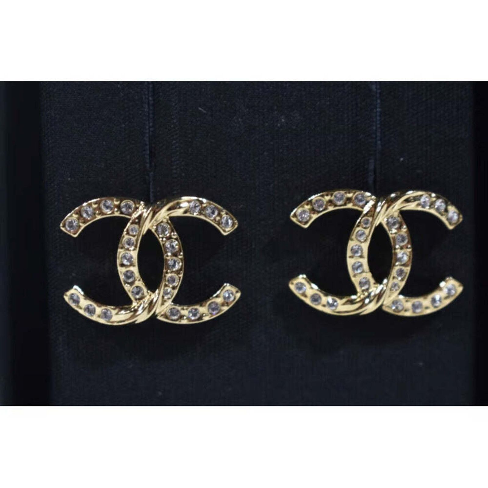 Chanel Gold Crystal Interlocking Drop Statement Stud Earring