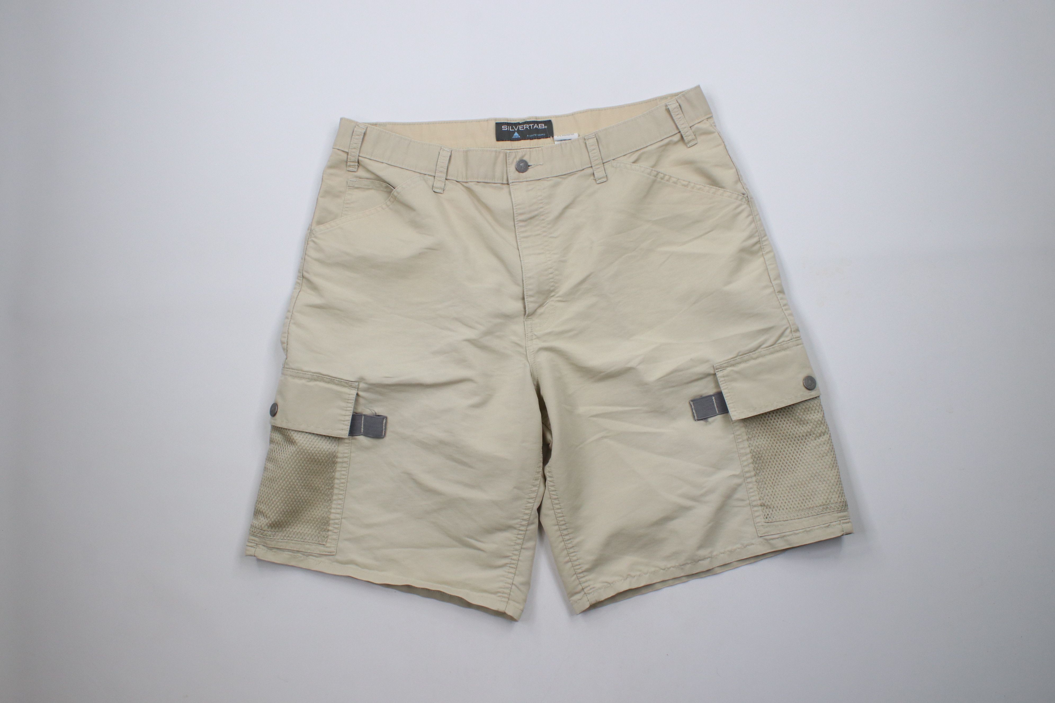 Vintage 90s Levis Silvertab Mesh Pocket Cargo Shorts Beige