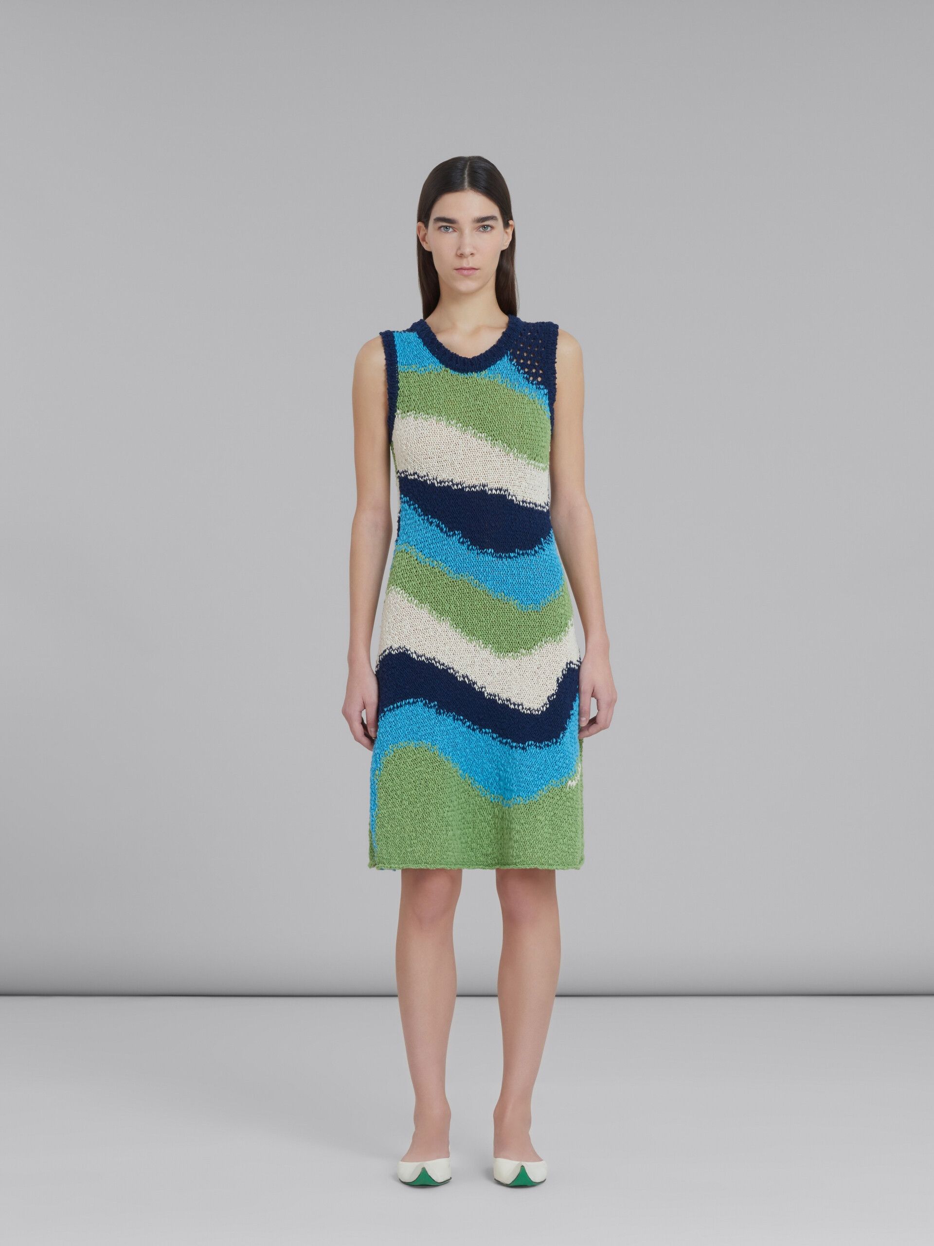o1w1db10524 Knitted Cotton Mini Dress in Multicolor