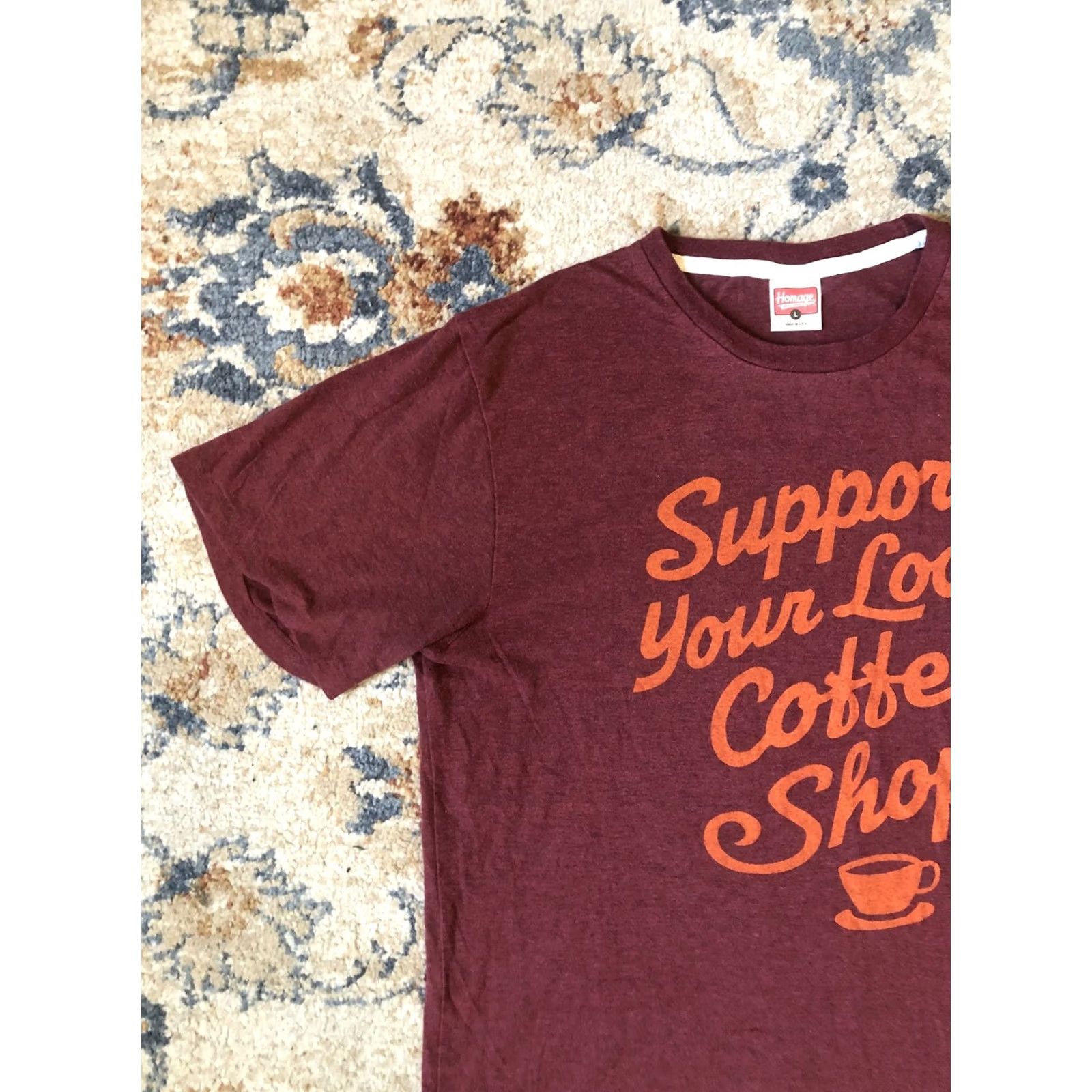 Vintage VINTAGE Homage Shirt Mens Large Maroon Support Your Local Coffee Shop Graphic Tee USA Size US L / EU 52-54 / 3 - 3 Thumbnail