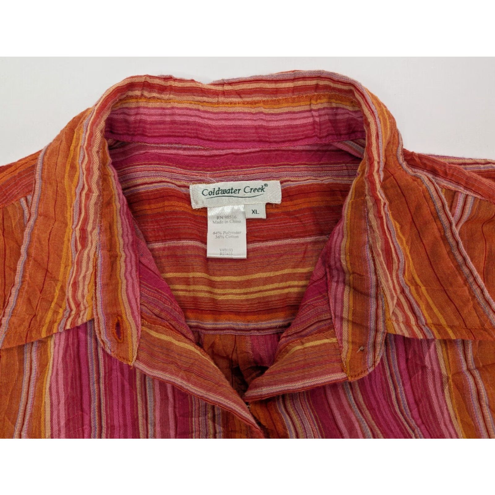 Coldwater Creek Coldwater Creek Shirt Womens XL Orange Pink Stripe Square Buttons Boho Funky Size XL / US 12-14 / IT 48-50 - 7 Thumbnail