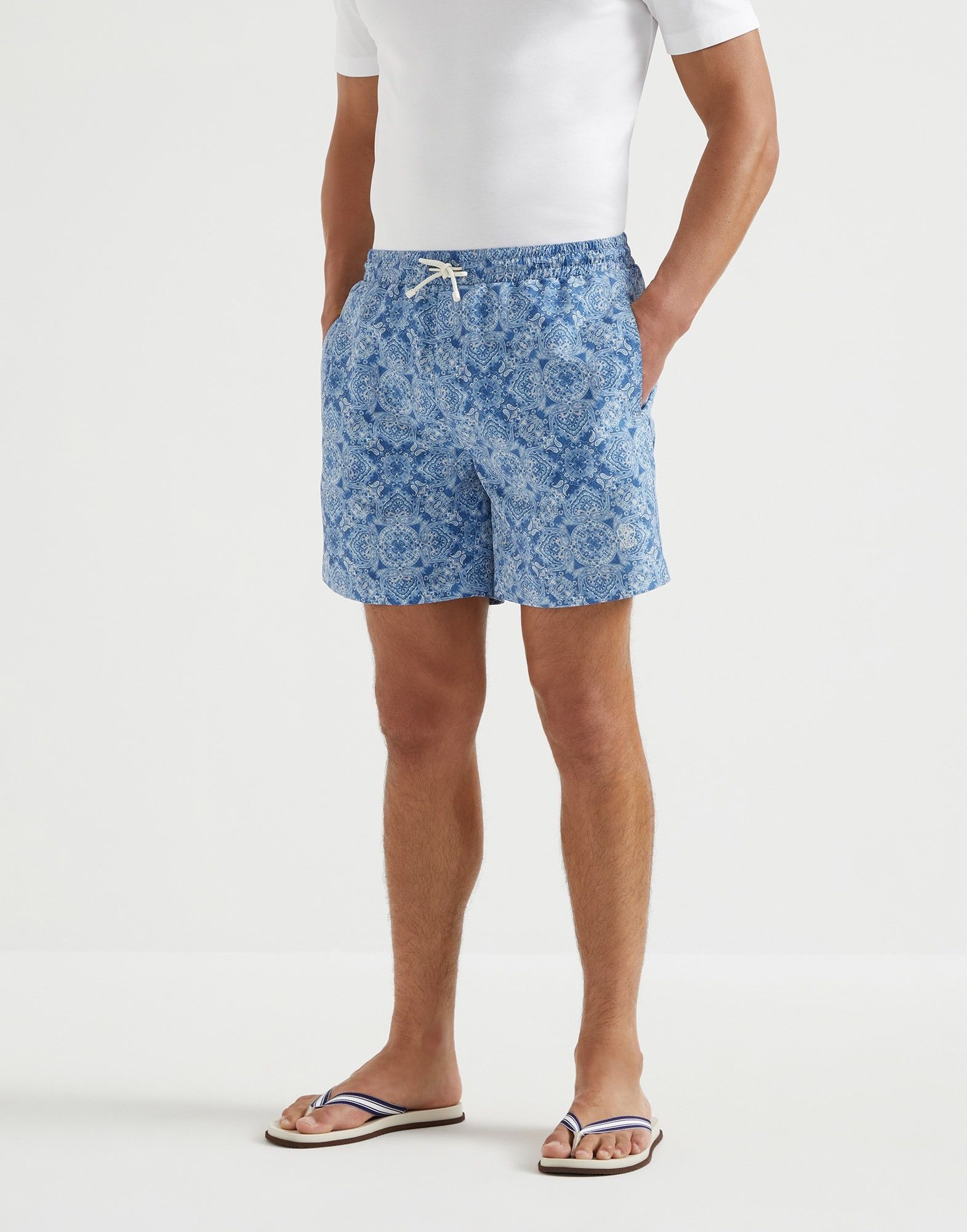 Brunello Cucinelli o1la1rc1a0326 Paisley Nylon Swim Shorts in Blue Size US 36 / EU 52 - 1 Thumbnail