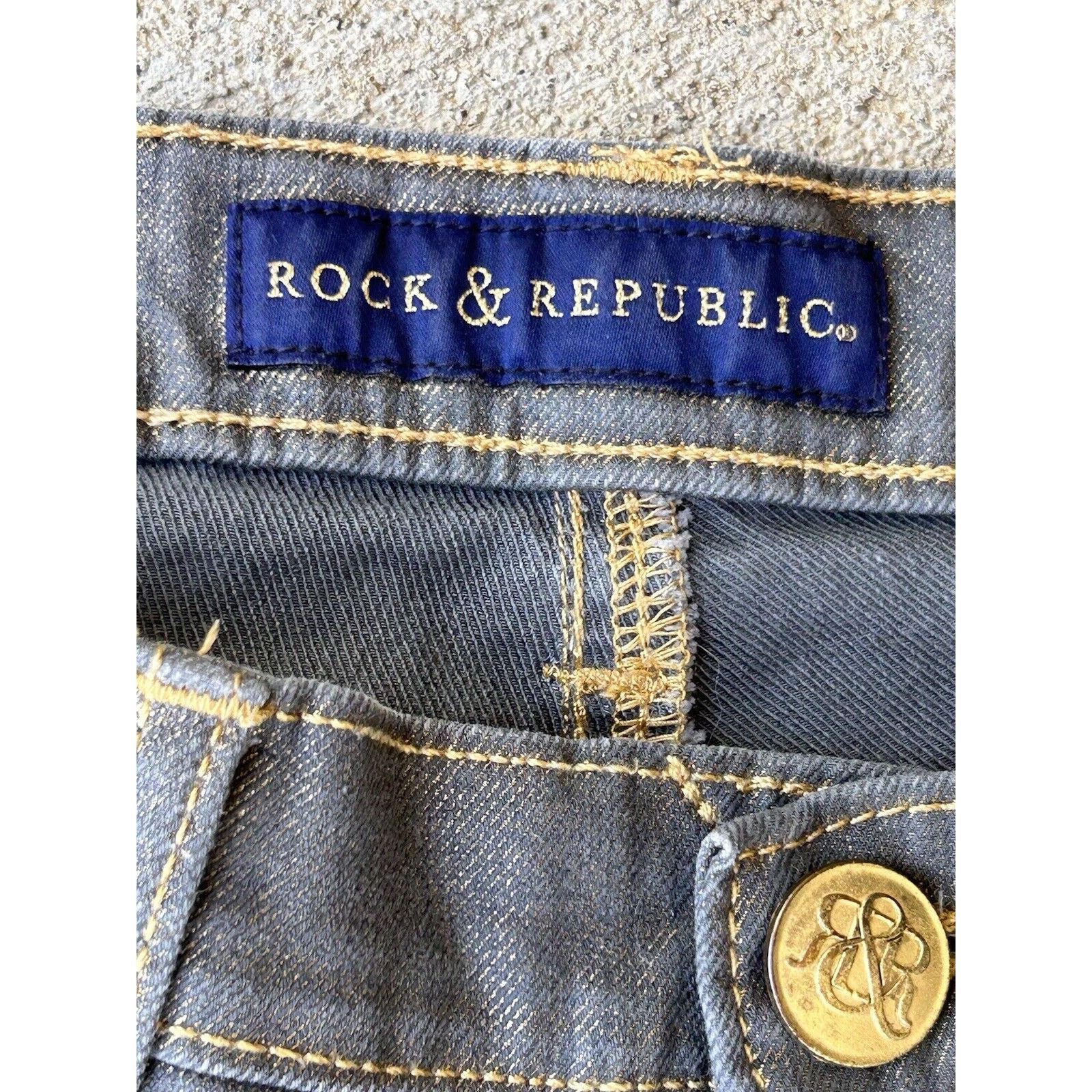 Rock & Republic Rock & Republic Skinny Gray and GOLD METALLIC Jeans Size 4 Size 27" / US 4 / IT 40 - 4 Thumbnail