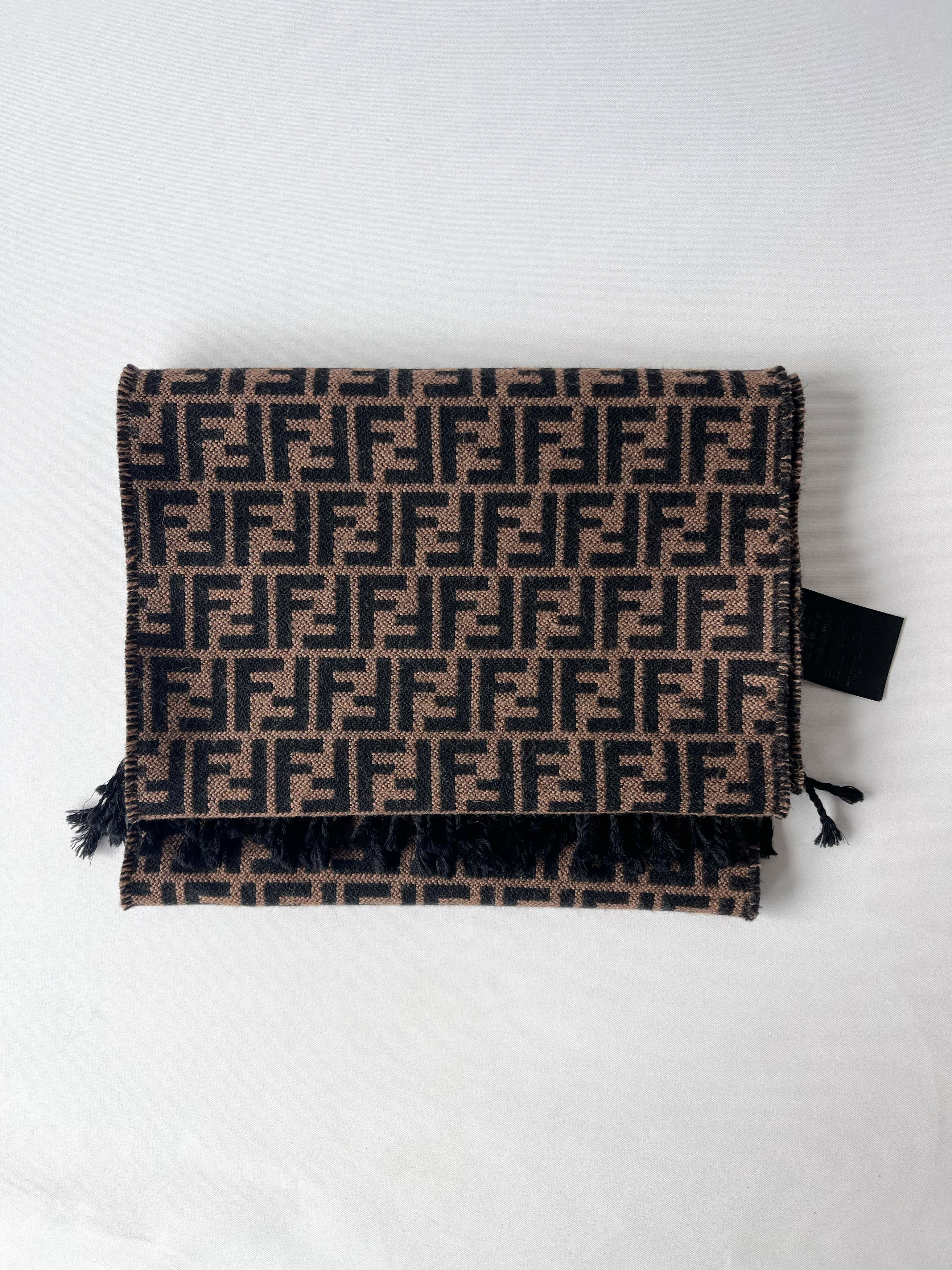 Fendi Fendi FF Monogram Scarf – Brown Wool Size ONE SIZE - 3 Thumbnail