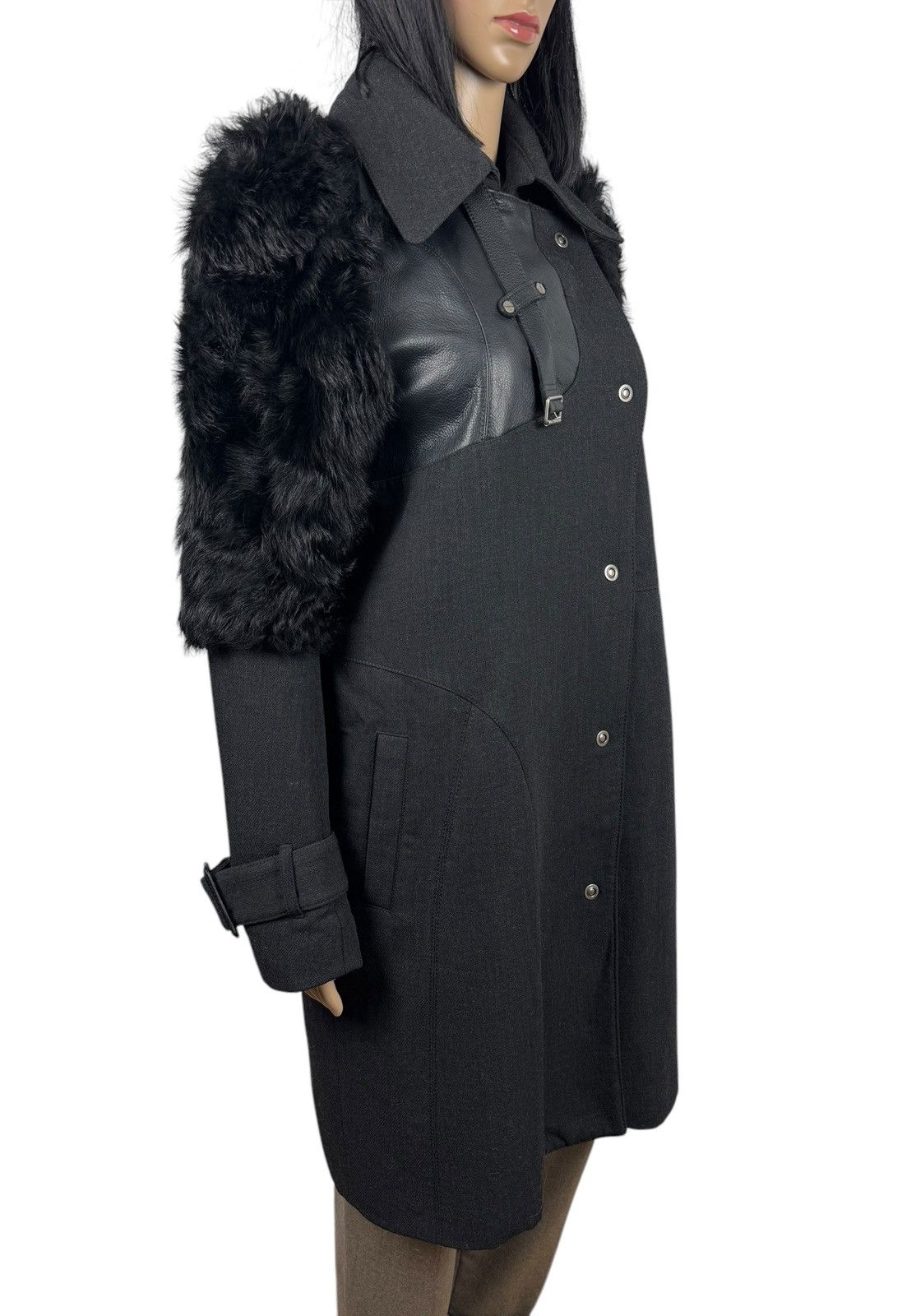 Designer Eudon Choi London Coat Wool-Leather & Real Fur Details UK10 Size M / US 6-8 / IT 42-44 - 4 Thumbnail