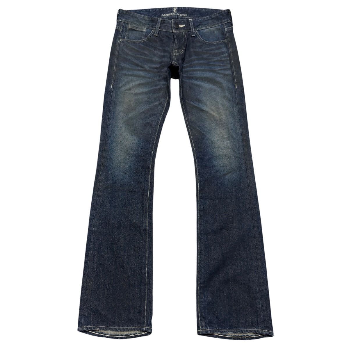 Murder License Whisker Coated Denim Flare Jeans Low Rise