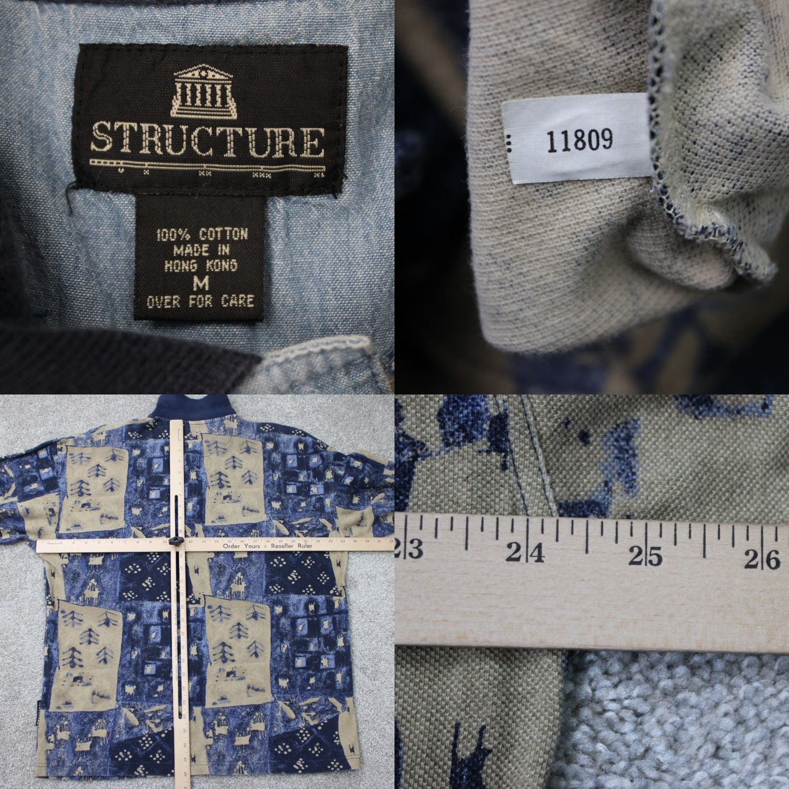 Vintage Structure Polo Shirt Mens Medium Blue/Tan Geometric 100% Cotton Long Sleeve Size US M / EU 48-50 / 2 - 8 Thumbnail