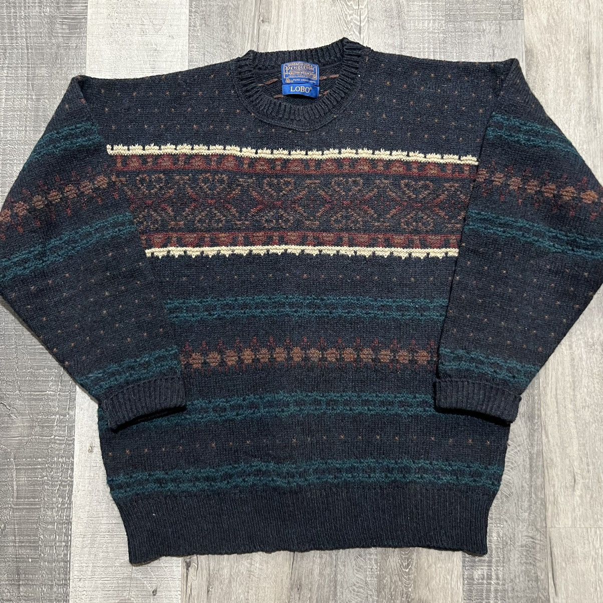 VTG 70s Pendleton Dark Navy Blue Thick Pure discount Wool Fair Isle Sweater Pullover L