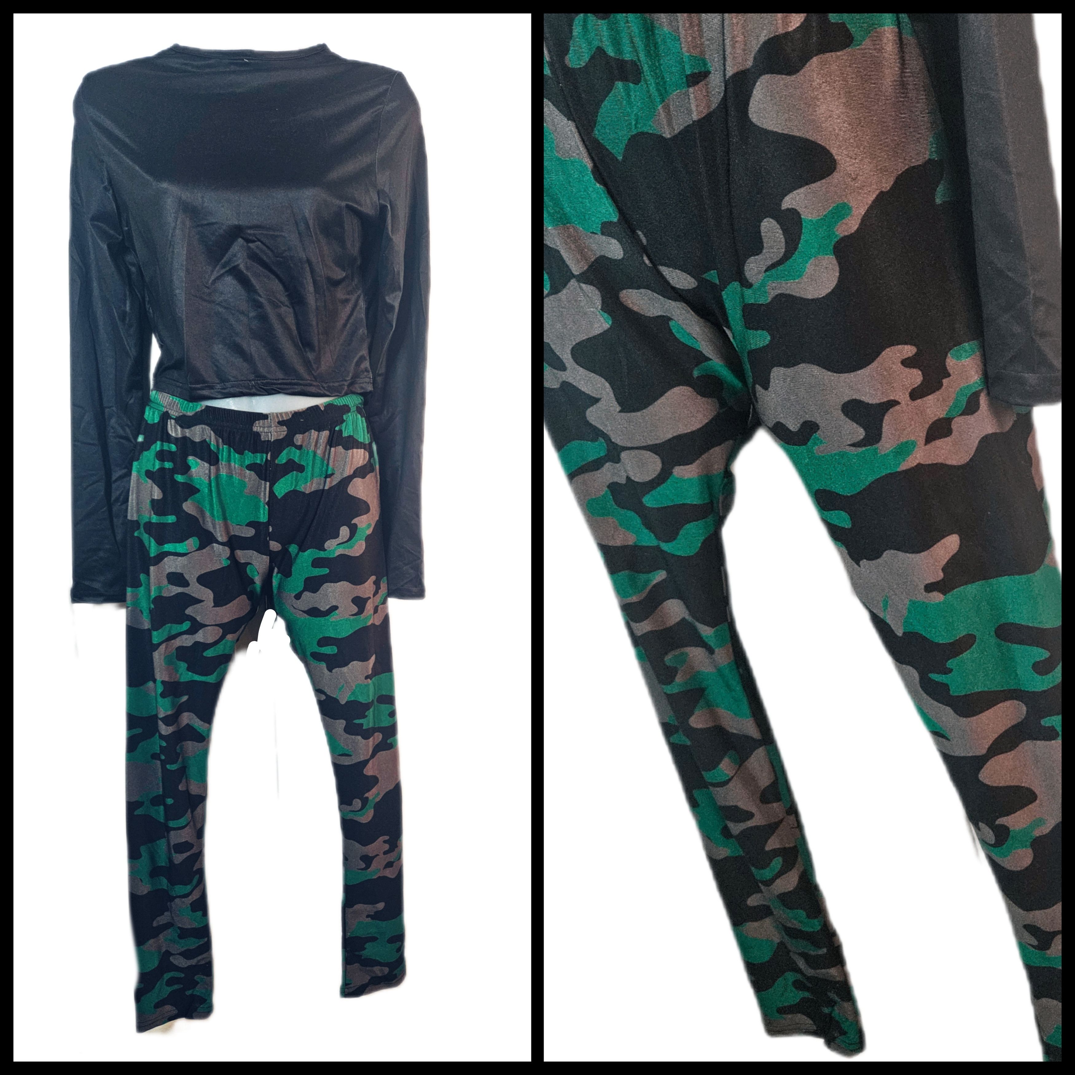 VINTAGE TEAL/GREY SHIMMER DISCO CAMO LEGGINGS