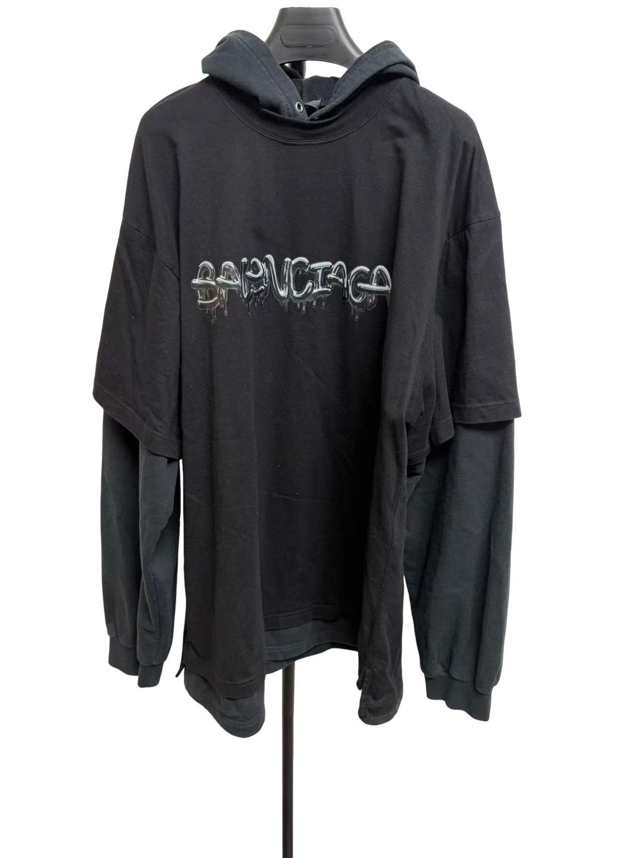 Balenciaga Balenciaga Graffiti Logo Double Layer Hooded Tee L Size US L / EU 52-54 / 3 - 1 Thumbnail